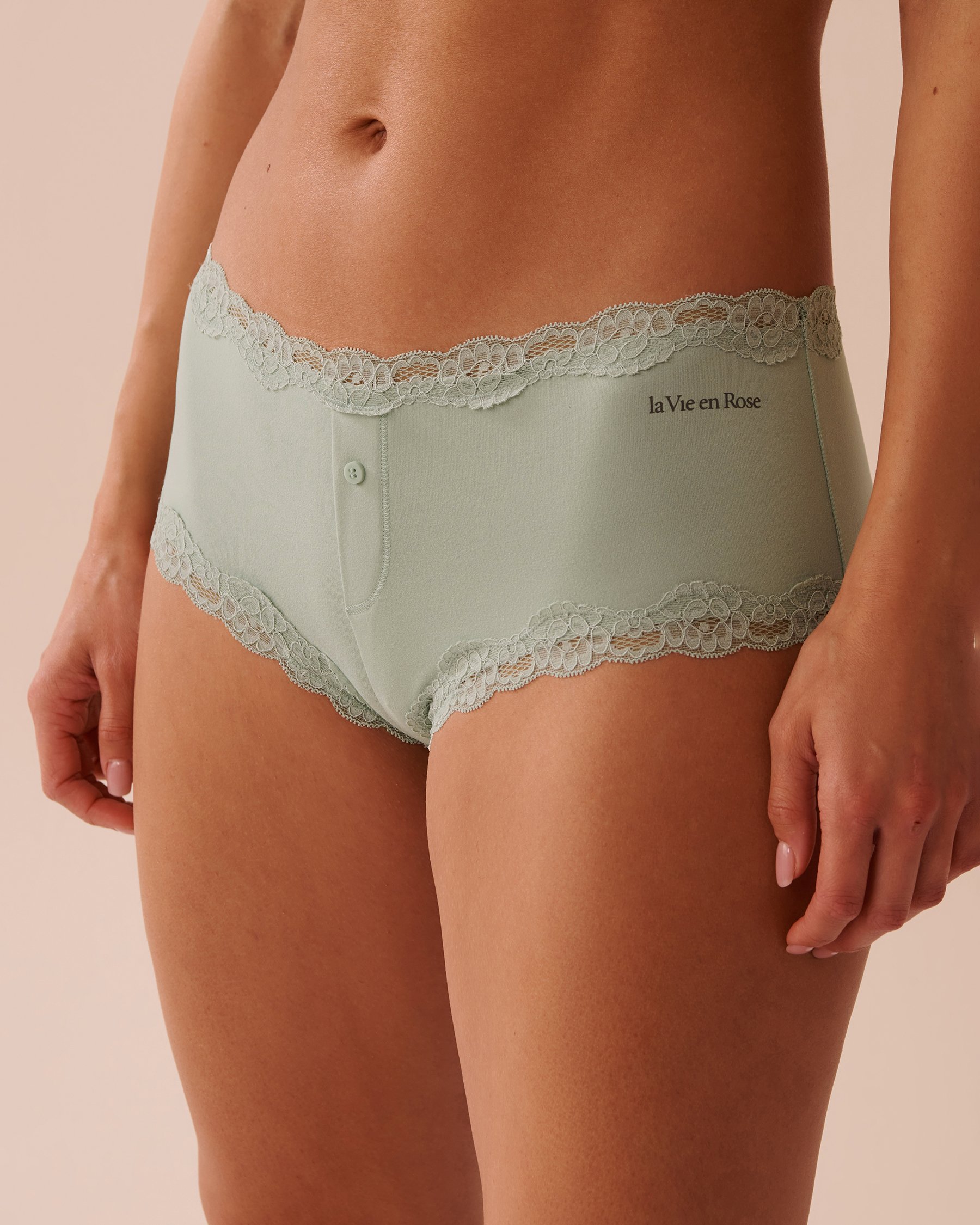 LA VIE EN ROSE Super Soft Lace Trim Boyleg Panty Frosty Green 20100553 - View1