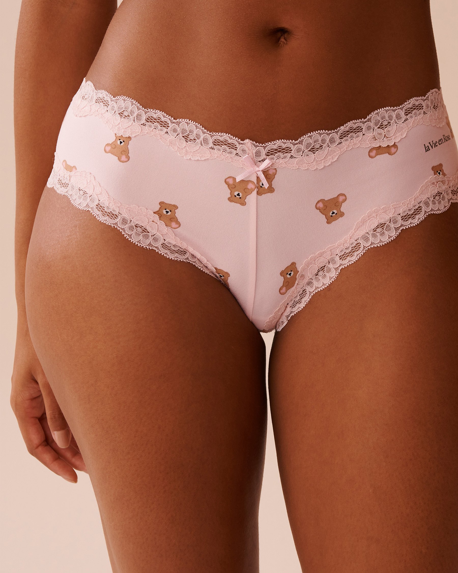 LA VIE EN ROSE Culotte cheeky ultra douce bordure de dentelle Rose/Oursons 20100554 - View1