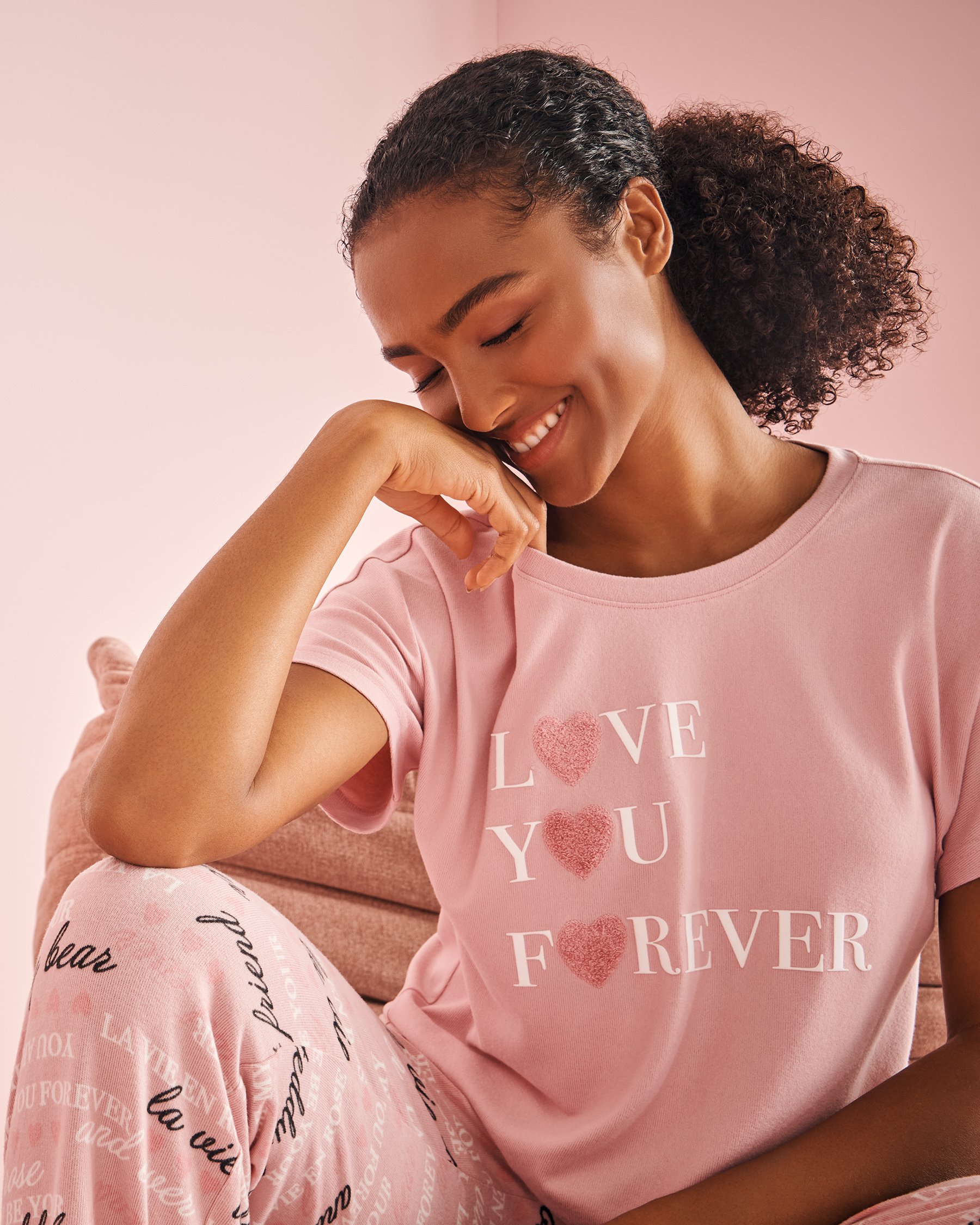 LA VIE EN ROSE T-shirt en fibres recyclées imprimé mots d'amour Rose tendre 40100673 - Voir1