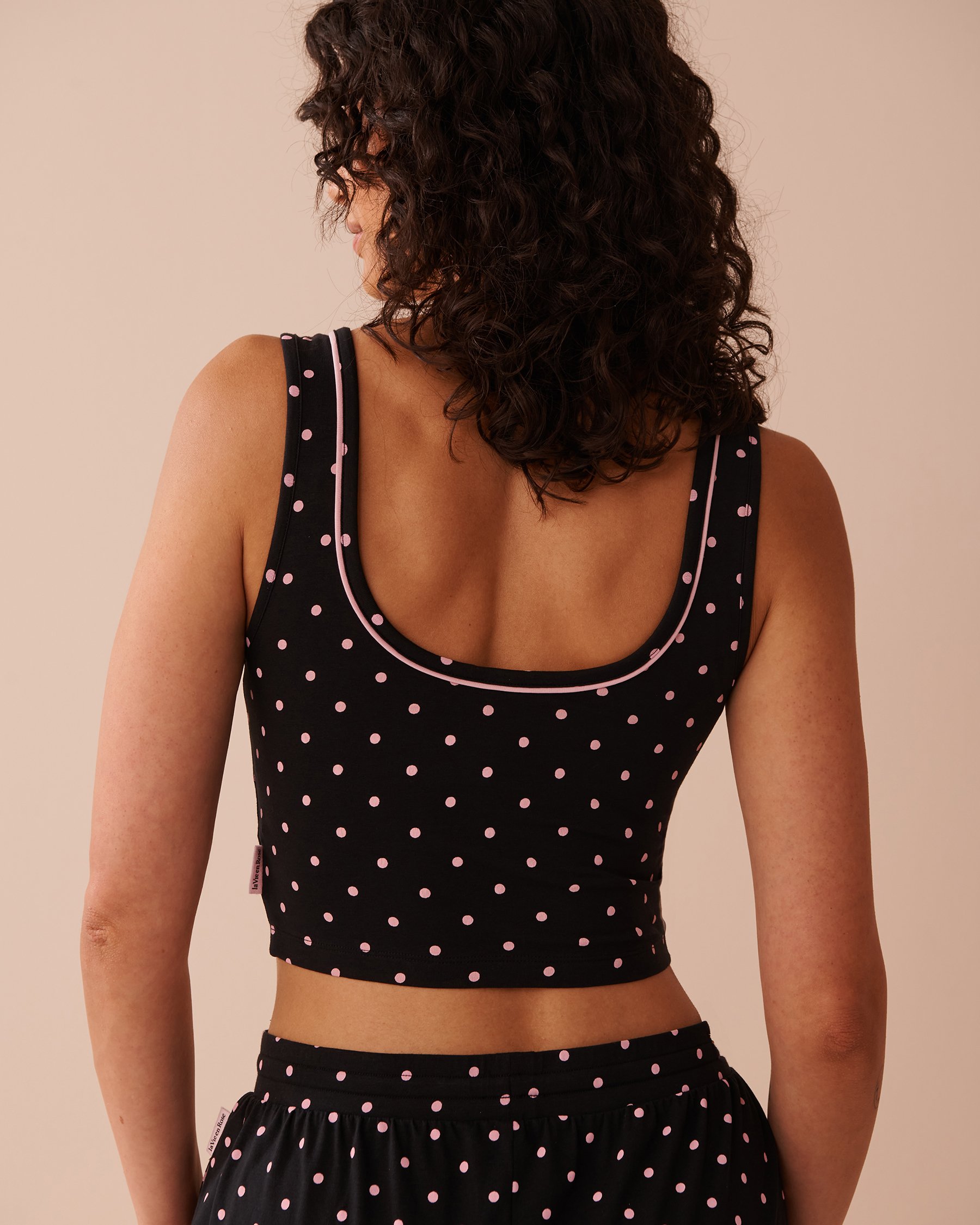 LA VIE EN ROSE Button Detail Cotton Crop Cami Dotted Black 40100675 - View2