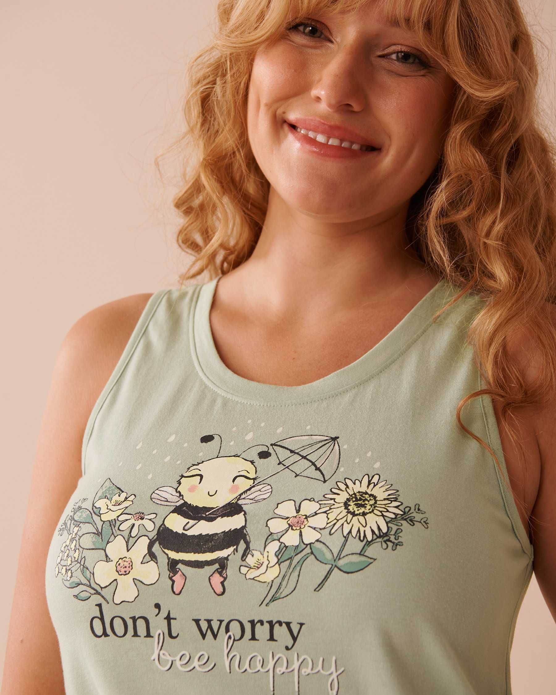 LA VIE EN ROSE Bee Print Cotton Scoop Neck Cami Frosty Green 40100691 - View3