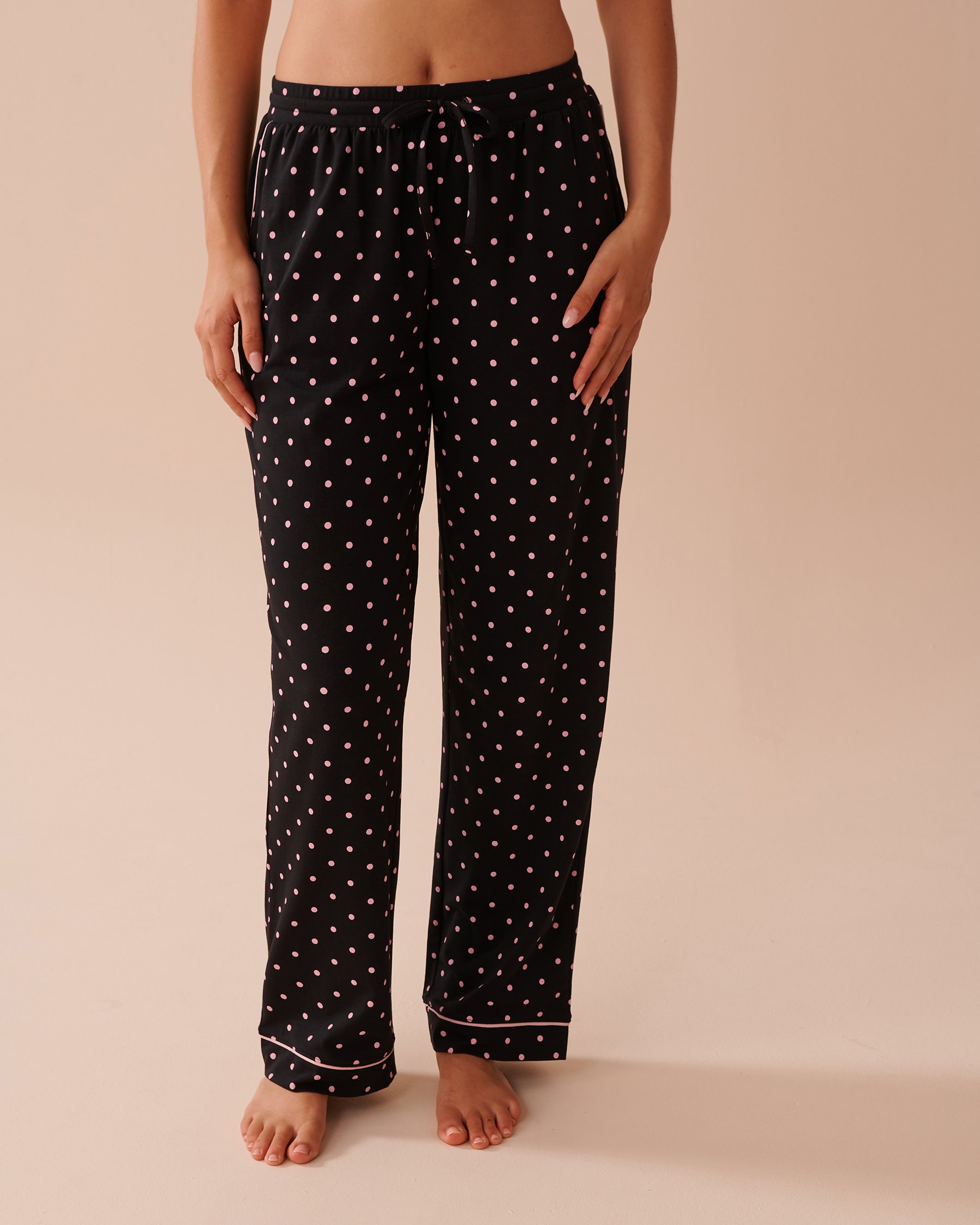 LA VIE EN ROSE Pantalon de pyjama en coton Noir à pois roses 40200664 - Voir4