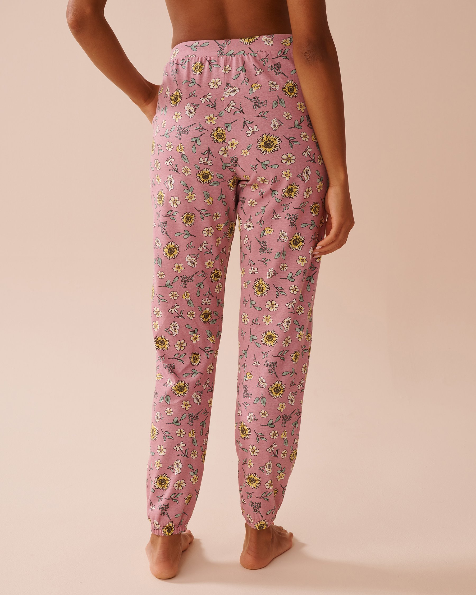 LA VIE EN ROSE Pantalon de pyjama jogger en coton à imprimé tournesol Vieux rose/Tournesol 40200684 - Voir2