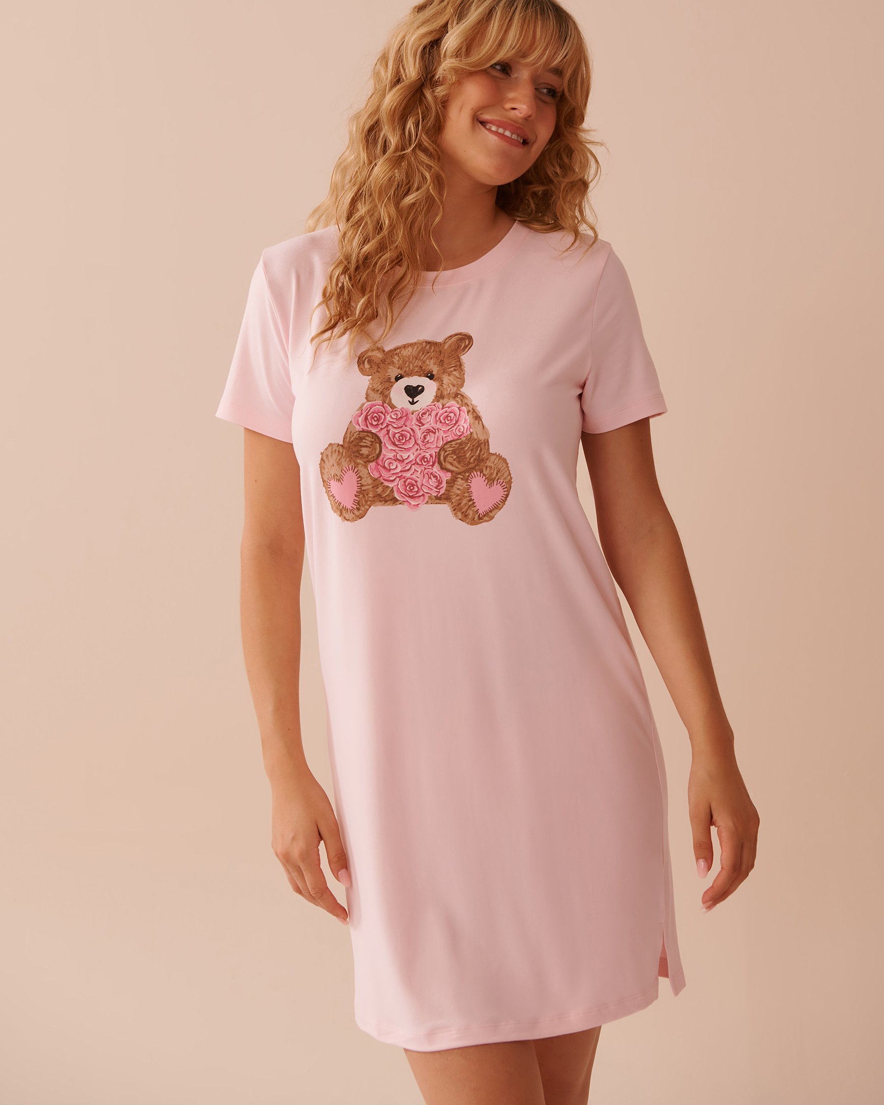 LA VIE EN ROSE Chemise de nuit ultra douce imprimé ourson Rose féerique 40500411 - Voir1