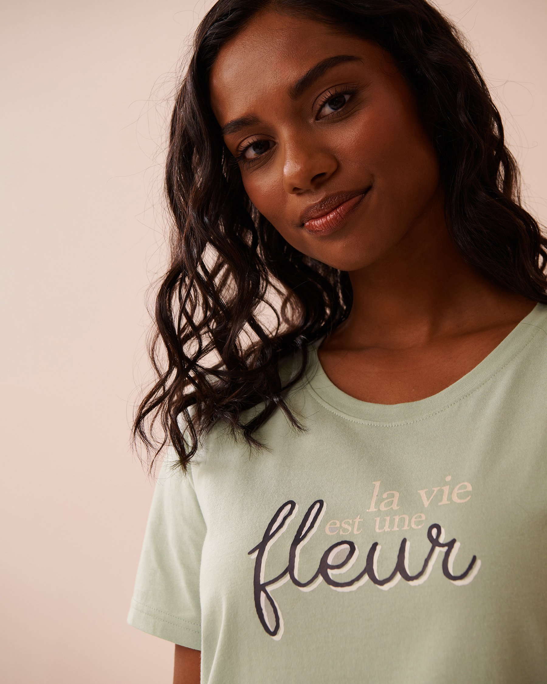 LA VIE EN ROSE Chemise de nuit manches courtes à imprimé tournesol Vert glacé 40500412 - Voir6