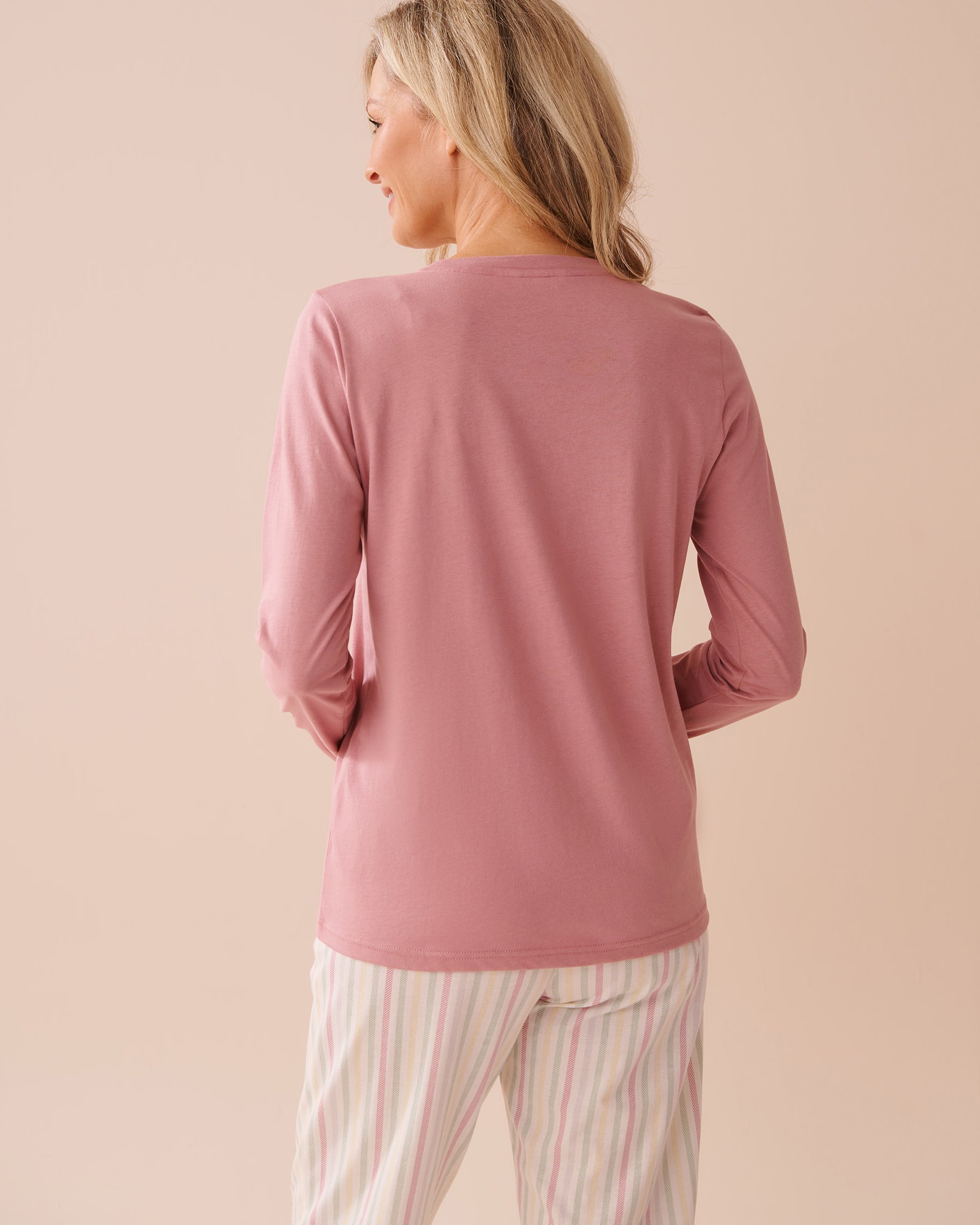 LA VIE EN ROSE Bee Print Cotton Long Sleeve Shirt Old Pink 40100692 - View2