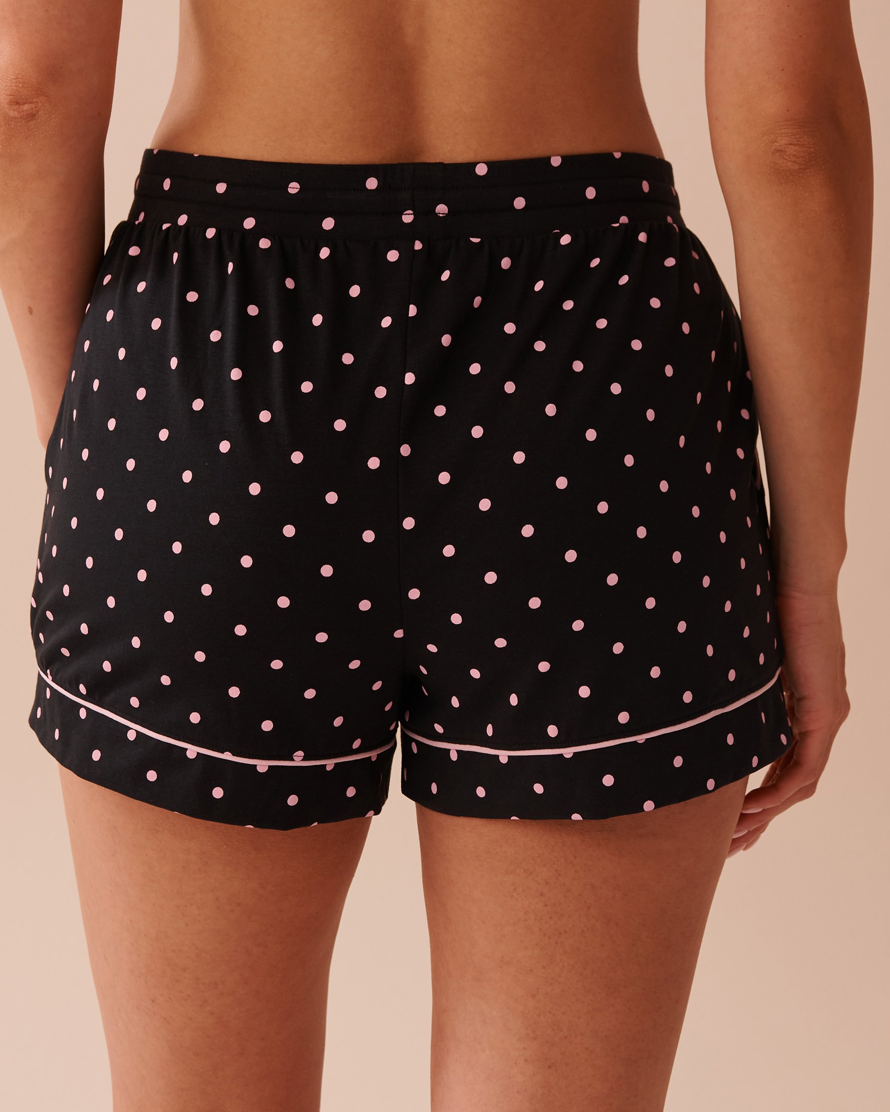 LA VIE EN ROSE Cotton Pajama Shorts Dotted Black 40200663 - View2