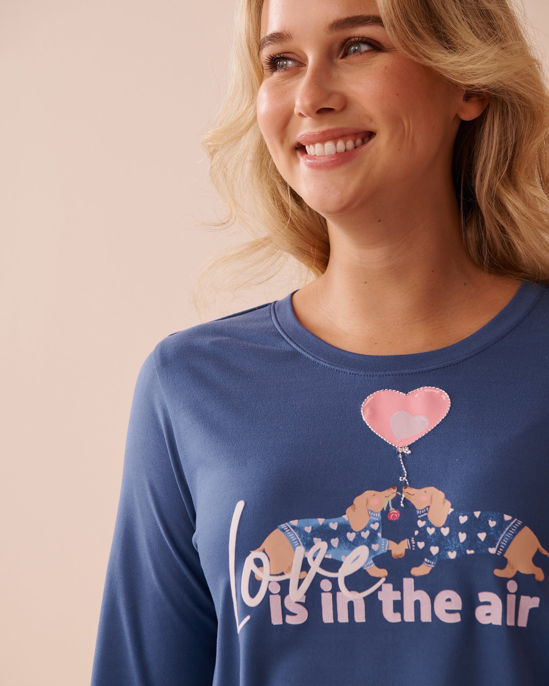 LA VIE EN ROSE Dog Print Super Soft Long Sleeve Shirt Grey Blue 40100680 - View3