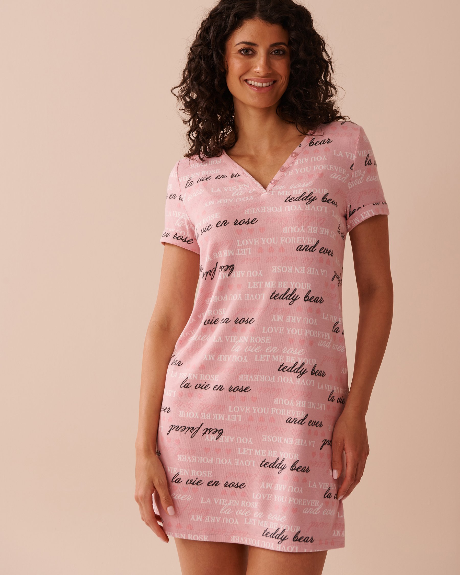 LA VIE EN ROSE Heart and Letter Print Recycled Fibers Sleepshirt Blushing Pink 40500401 - View4