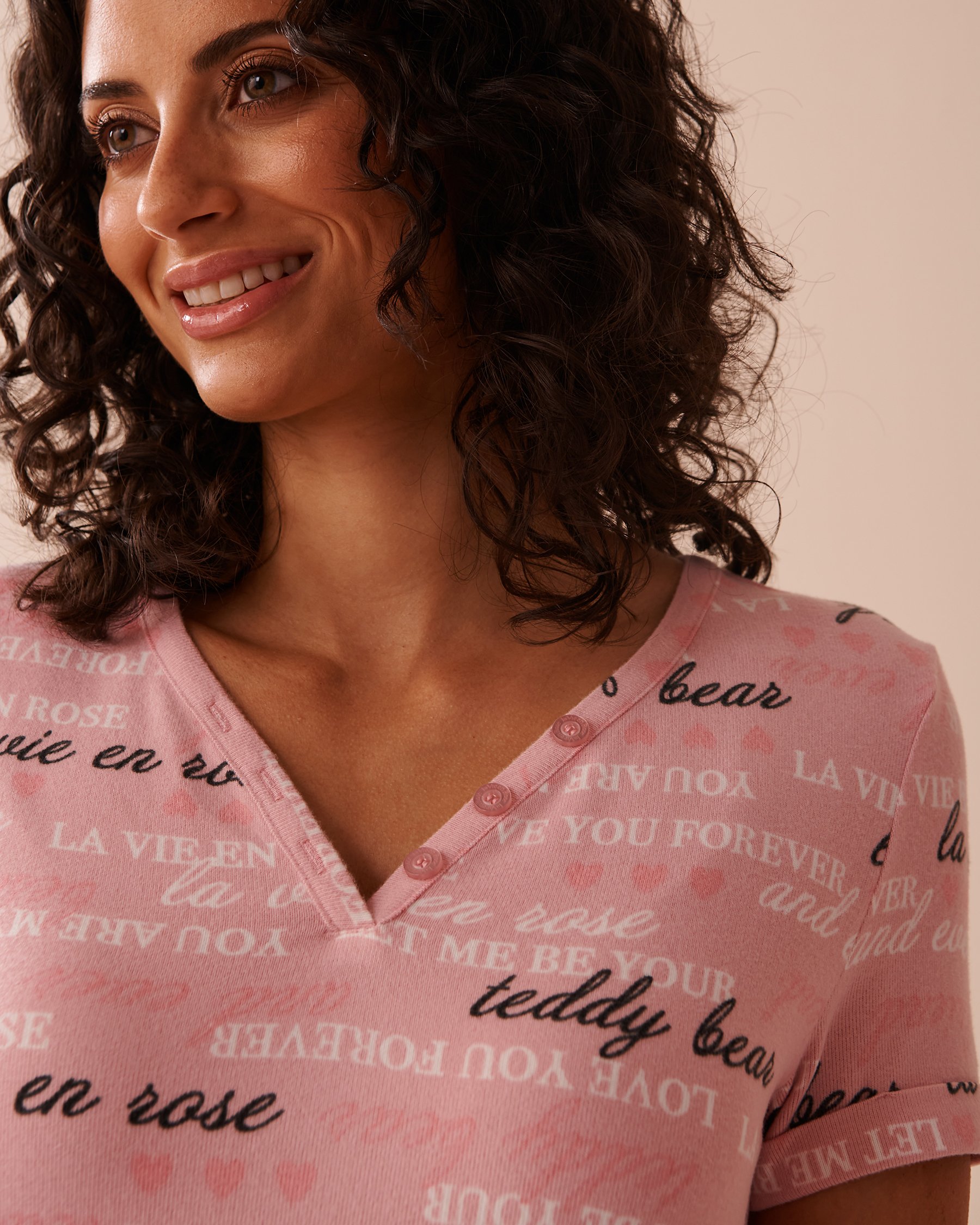 LA VIE EN ROSE Heart and Letter Print Recycled Fibers Sleepshirt Blushing Pink 40500401 - View6