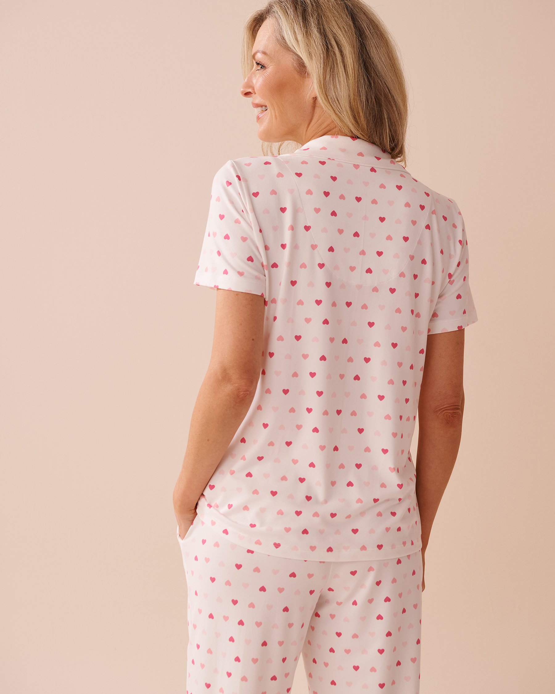 LA VIE EN ROSE Heart Print Super Soft Button-down Shirt White/Pink Hearts 40100689 - View2