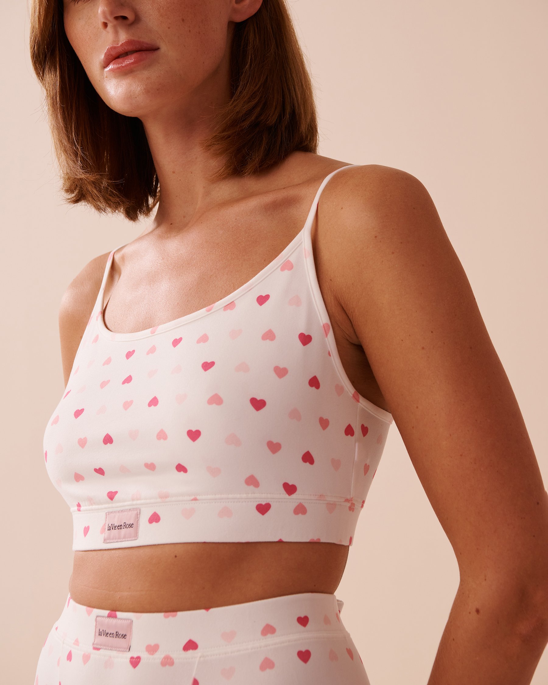 LA VIE EN ROSE Heart Print Super Soft Crop Cami White/Pink Hearts 40100688 - View3