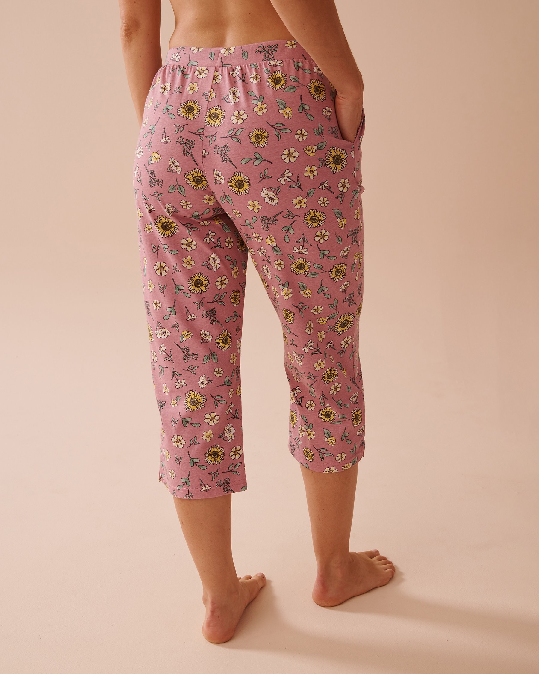 LA VIE EN ROSE Sunflower Print Cotton Capris Old Pink/Sunflowers 40200682 - View2