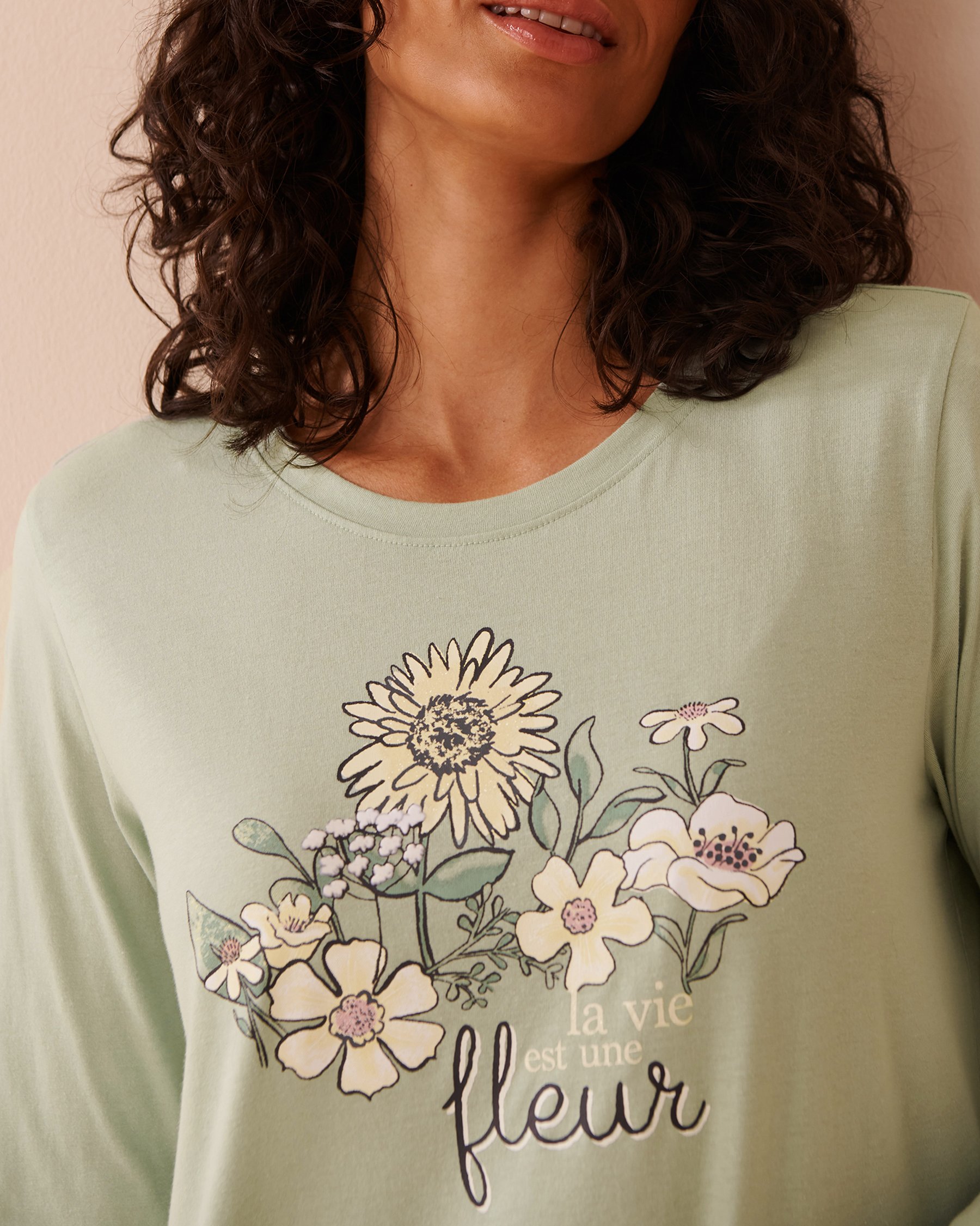 LA VIE EN ROSE Chandail manches longues en coton à imprimé tournesol Vert glacé 40100692 - View3