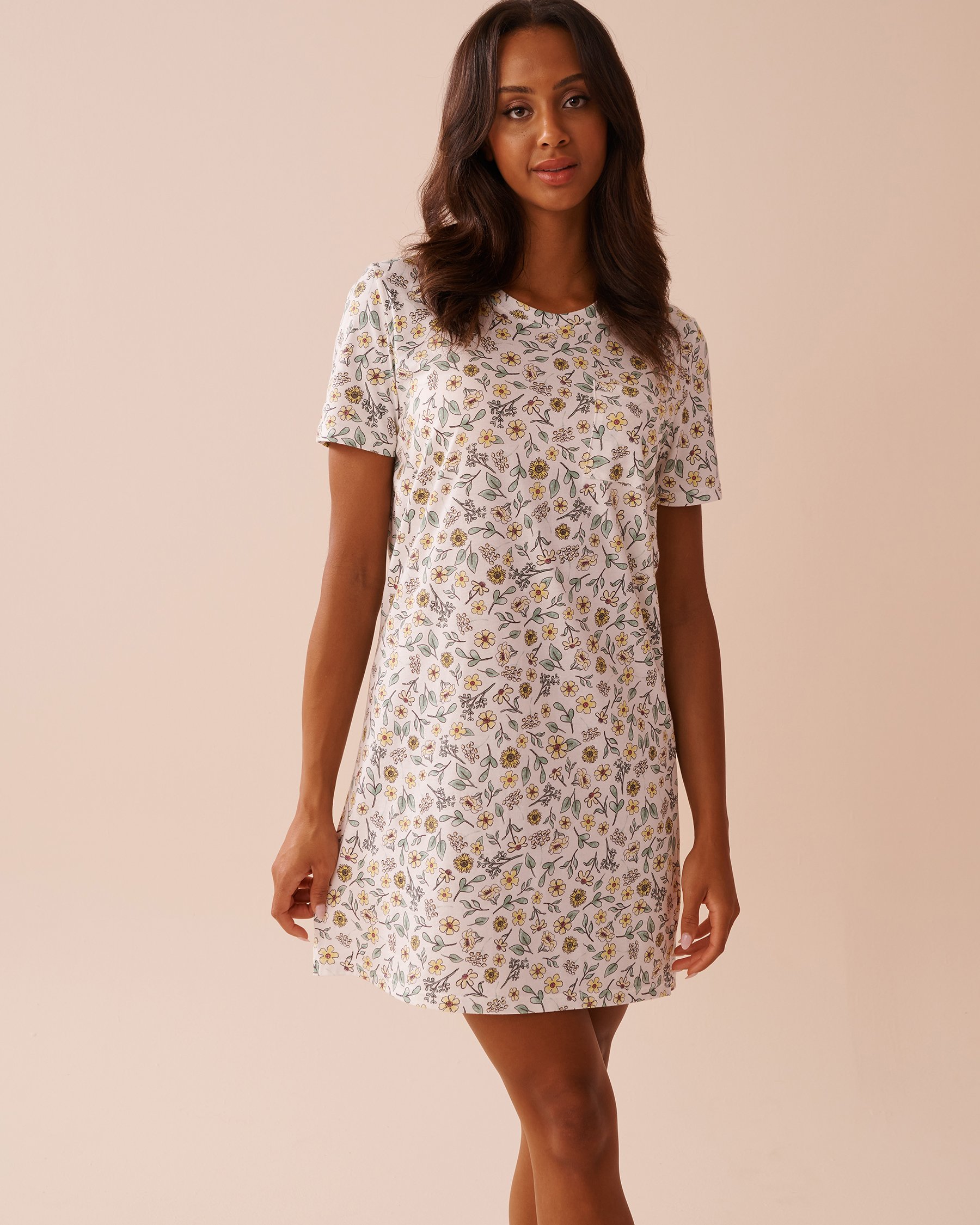 LA VIE EN ROSE Sunflower Print Cotton Short Sleeve Sleepshirt White/Sunflowers 40500412 - View1