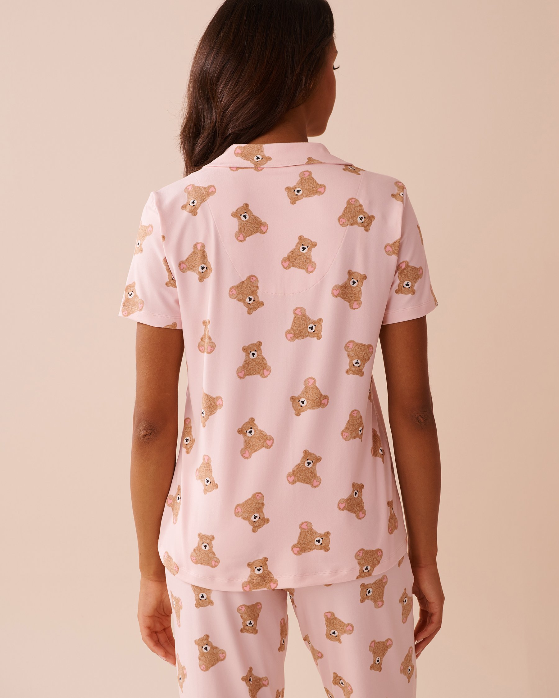 LA VIE EN ROSE Teddy Bear Print Super Soft Button-down Shirt Pink/Teddy Bears 40100689 - View2