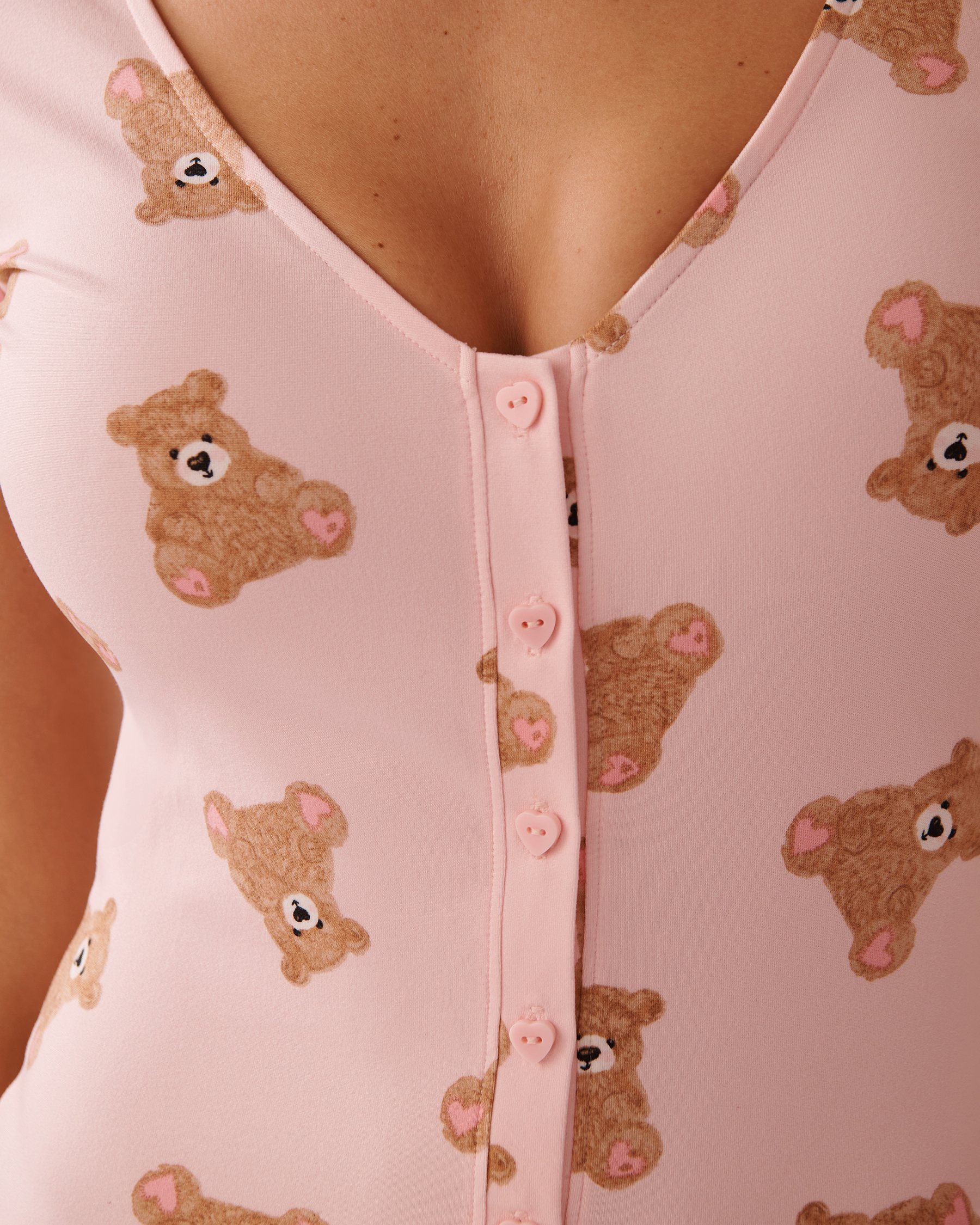 LA VIE EN ROSE Teddy Bear Print Super Soft Short Sleeve Romper Pink/Teddy Bears 40300053 - View3