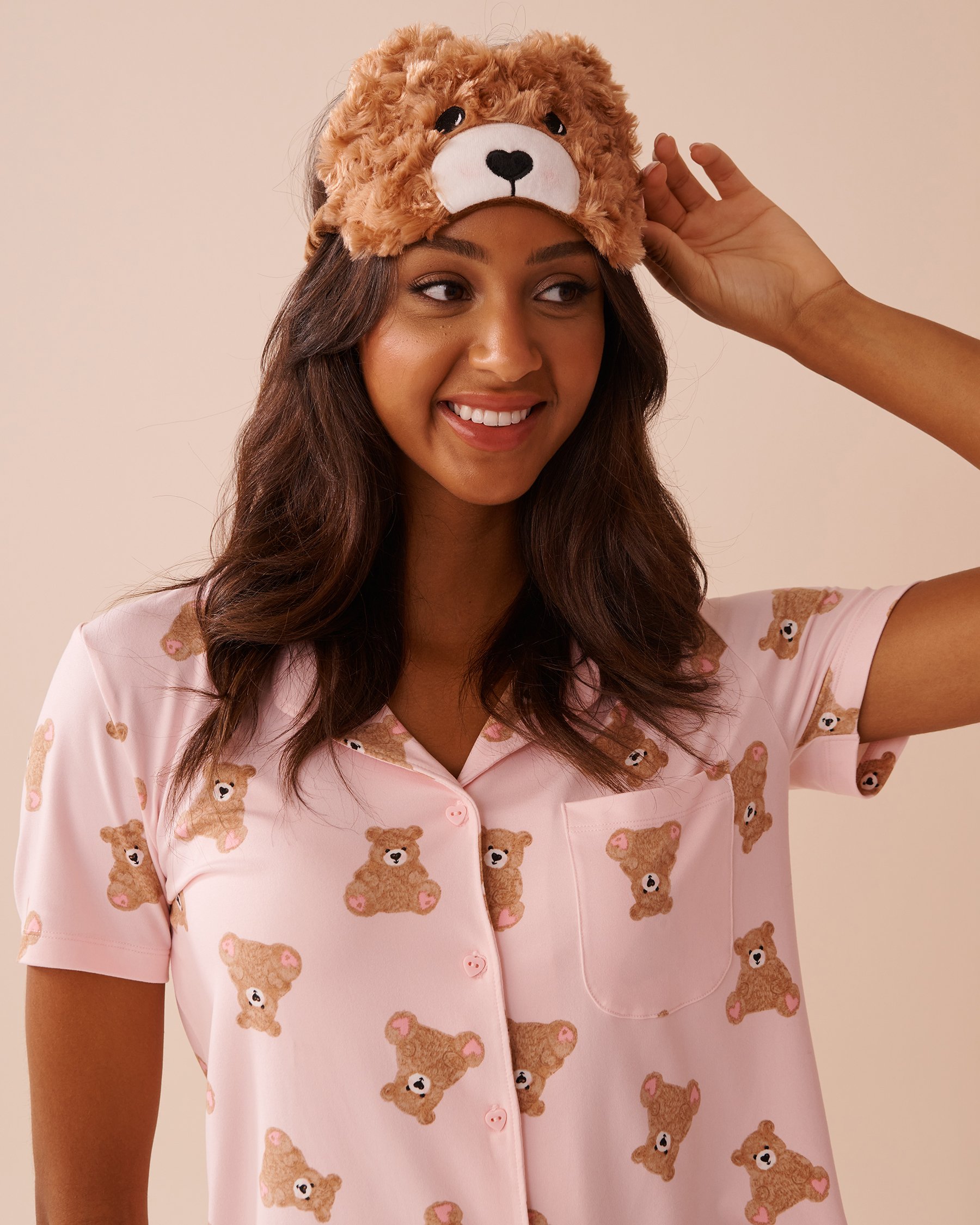 LA VIE EN ROSE Teddy Bear Sleep Mask Camel 40700375 - View2