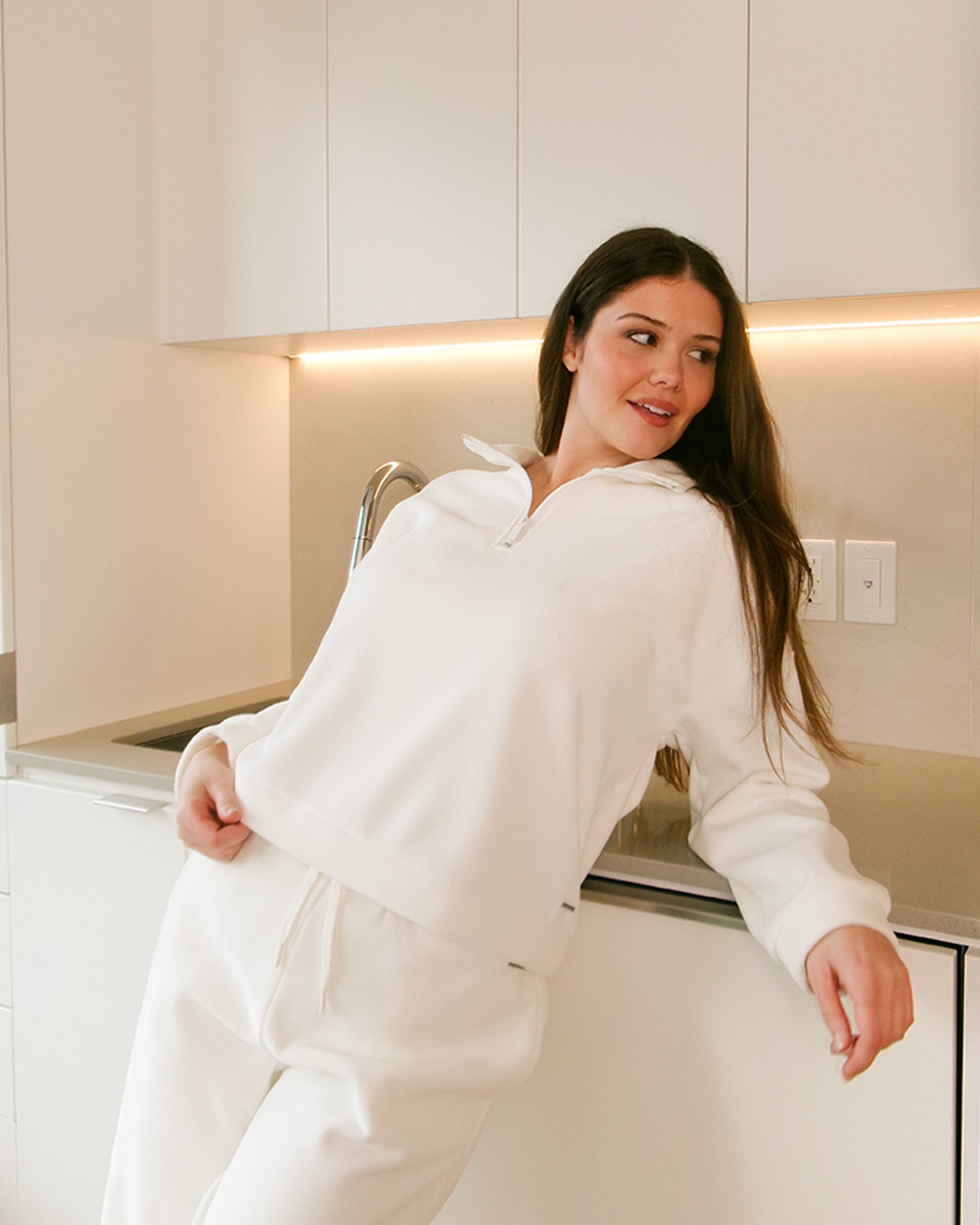 LA VIE EN ROSE Chandail demi-zip épais en tissu côtelé Blanc 50100098 - Voir7
