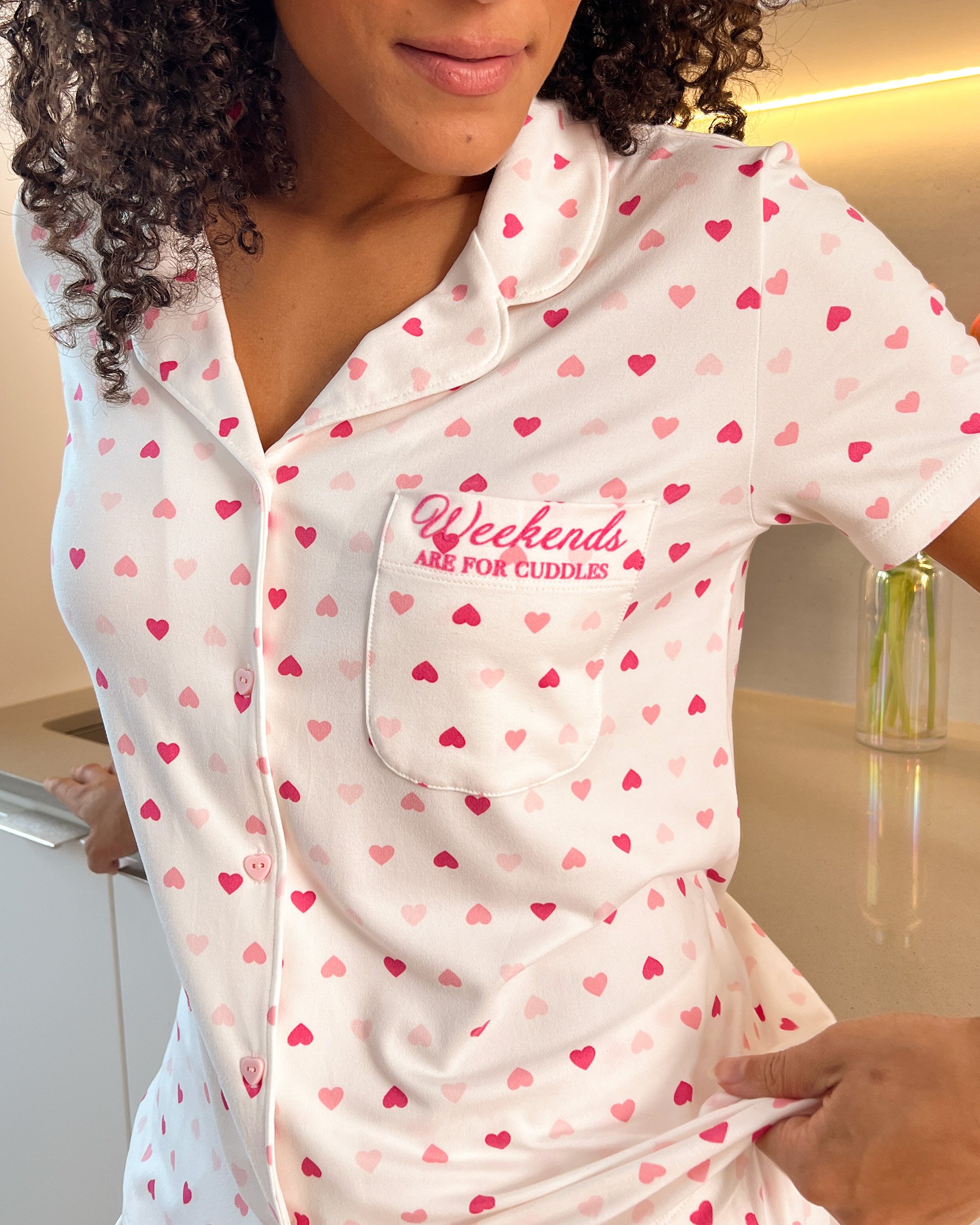 LA VIE EN ROSE Heart Print Super Soft Button-down Shirt White/Pink Hearts 40100689 - View4