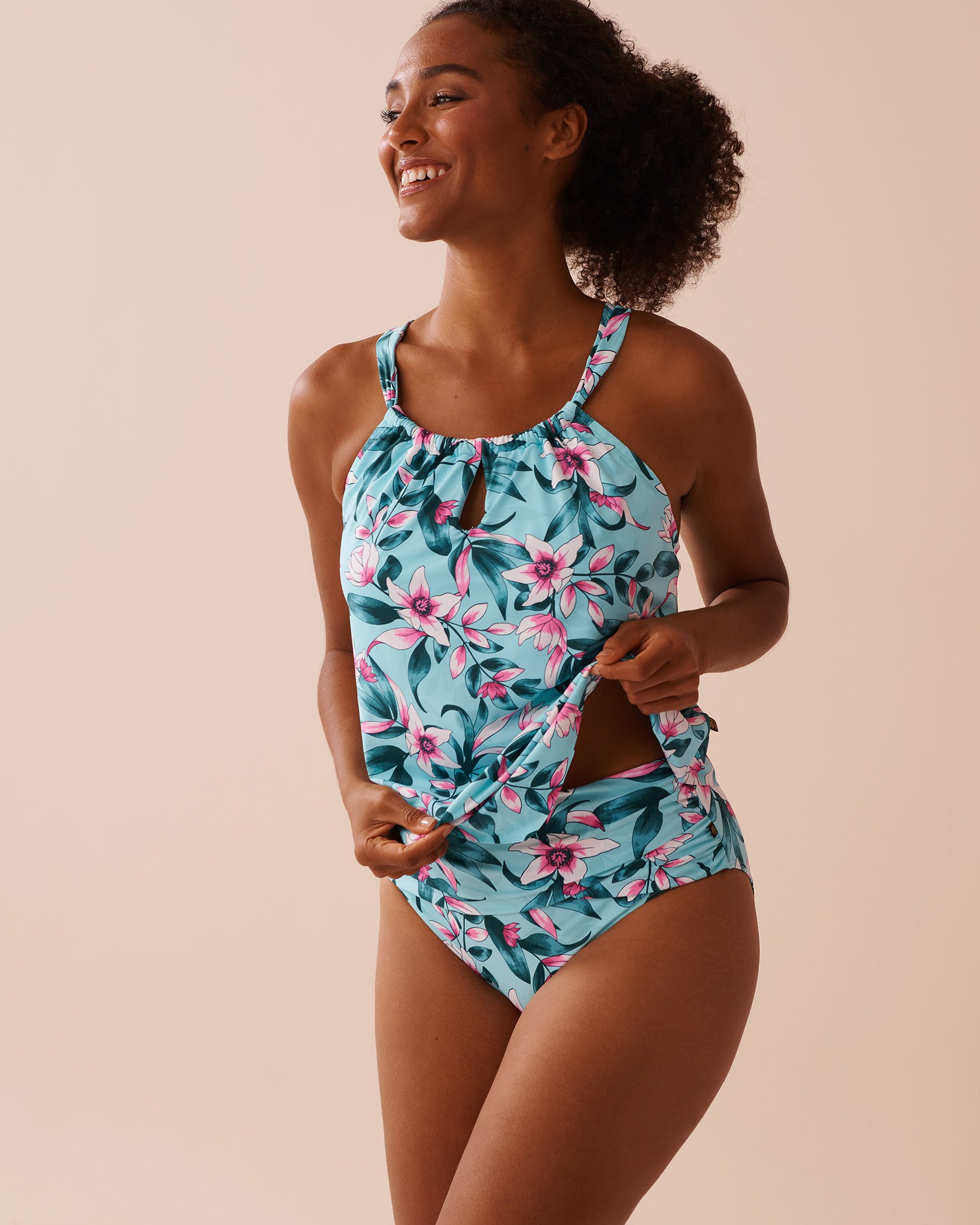 LA VIE EN ROSE AQUA Haut tankini encolure haute bonnet D BEACH BLOOMS Fleurs de plage 70200155 - Voir3