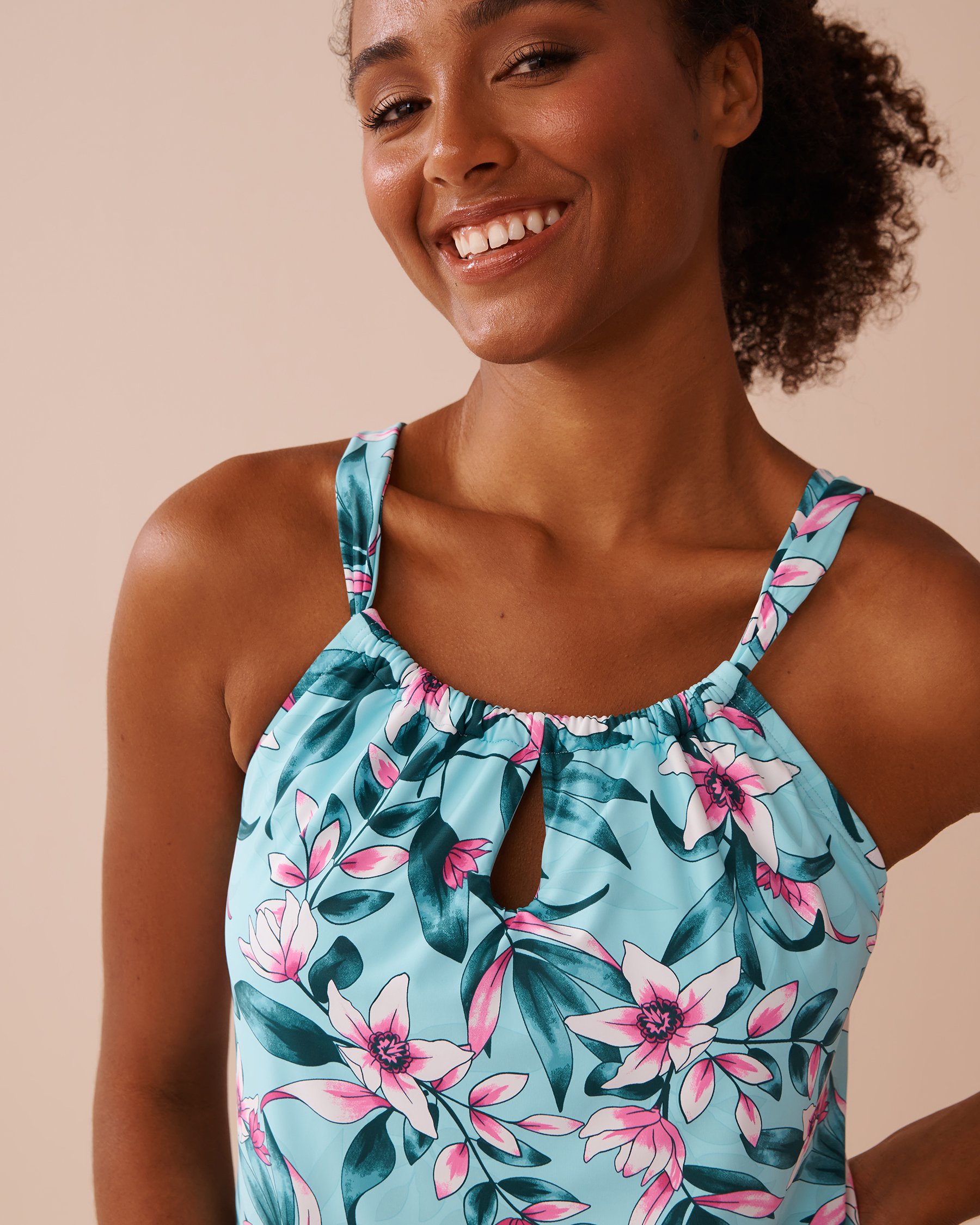 LA VIE EN ROSE AQUA Haut tankini encolure haute bonnet D BEACH BLOOMS Fleurs de plage 70200155 - Voir4