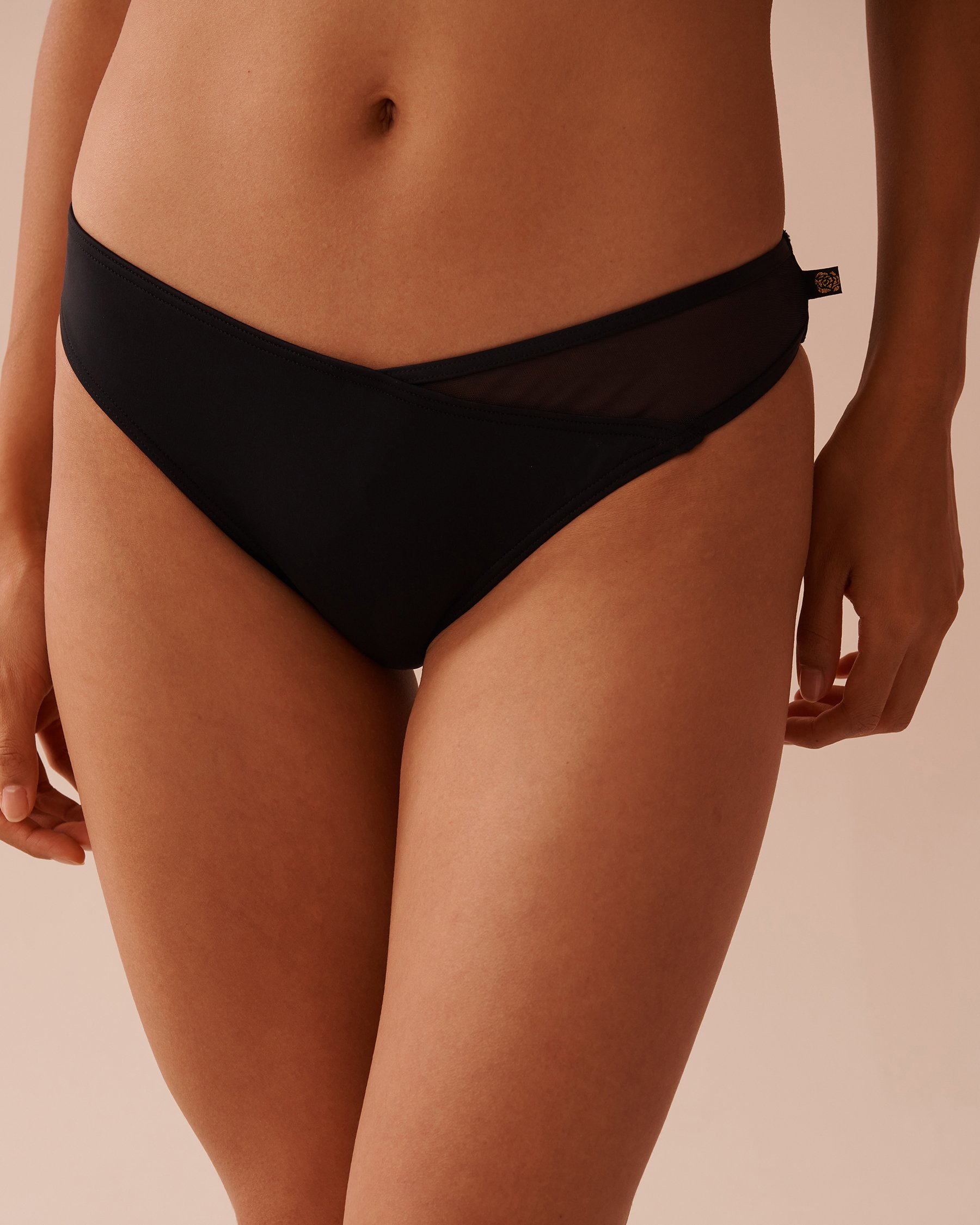 LA VIE EN ROSE AQUA Mesh Insert Brazilian Bikini Bottom Black 70300622 - View3