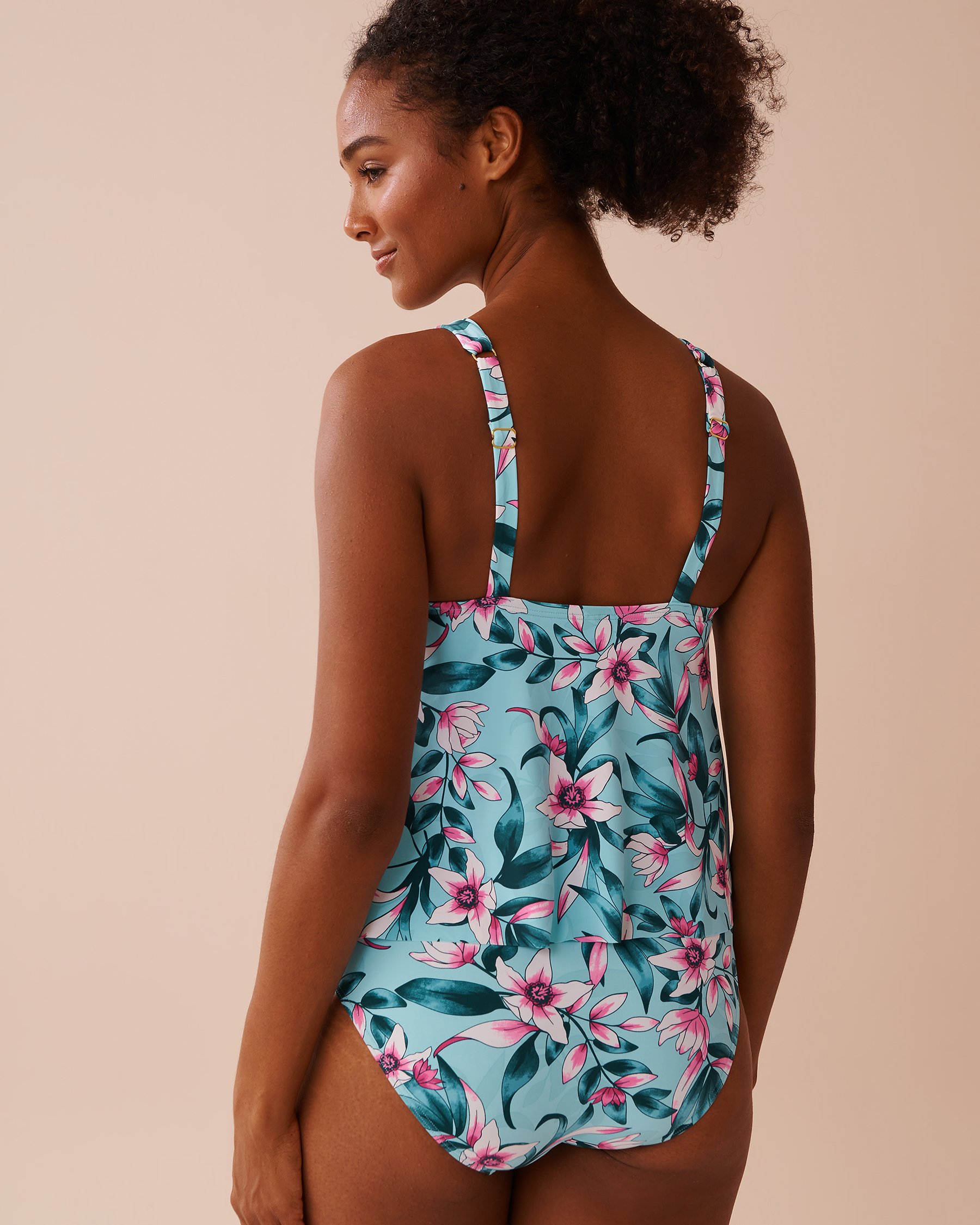LA VIE EN ROSE AQUA BEACH BLOOMS D Cup High Neck Tankini Top Beach Blooms 70200155 - View2
