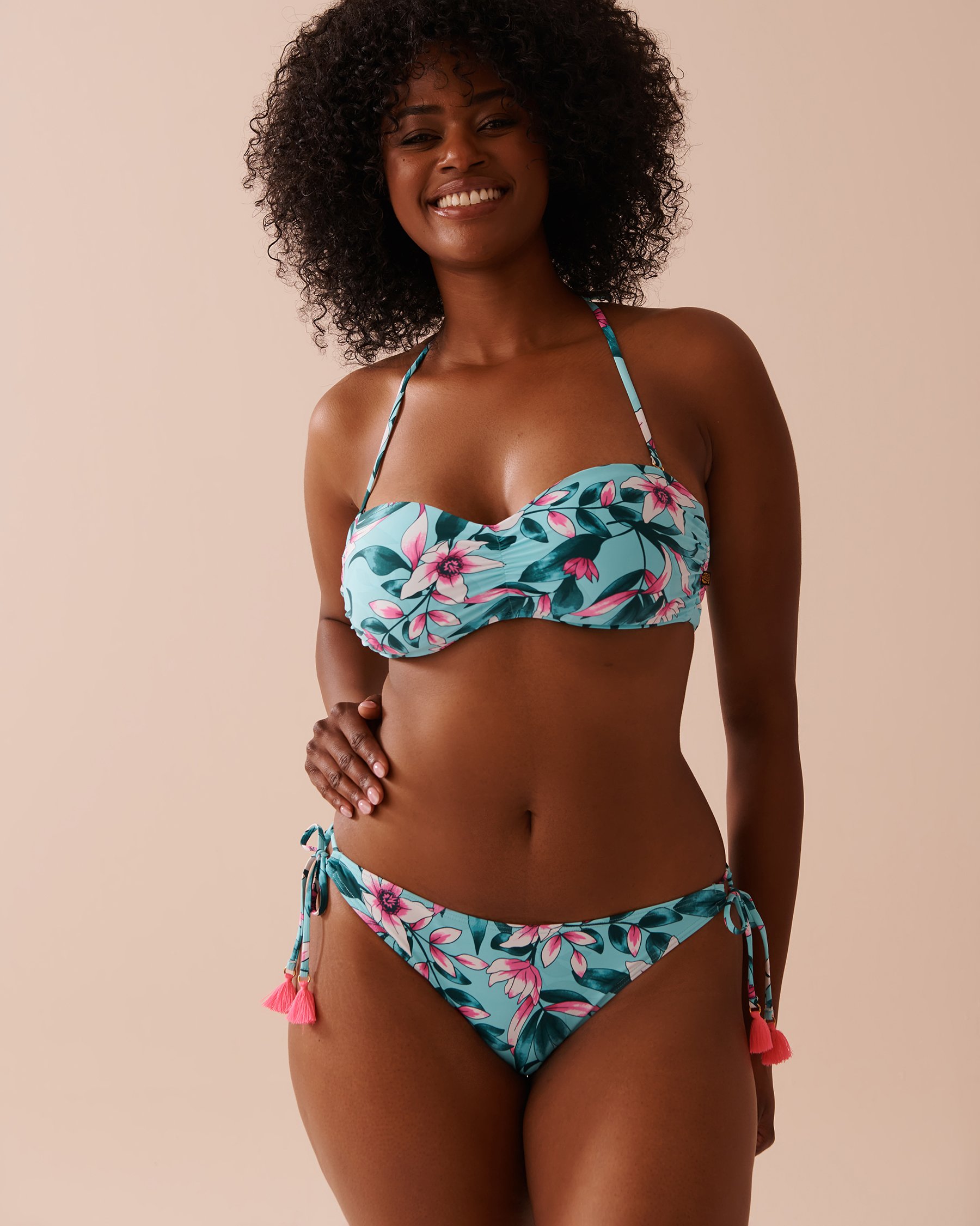 LA VIE EN ROSE AQUA BEACH BLOOMS Side Tie Brazilian Bikini Bottom Beach Blooms 70300658 - View4