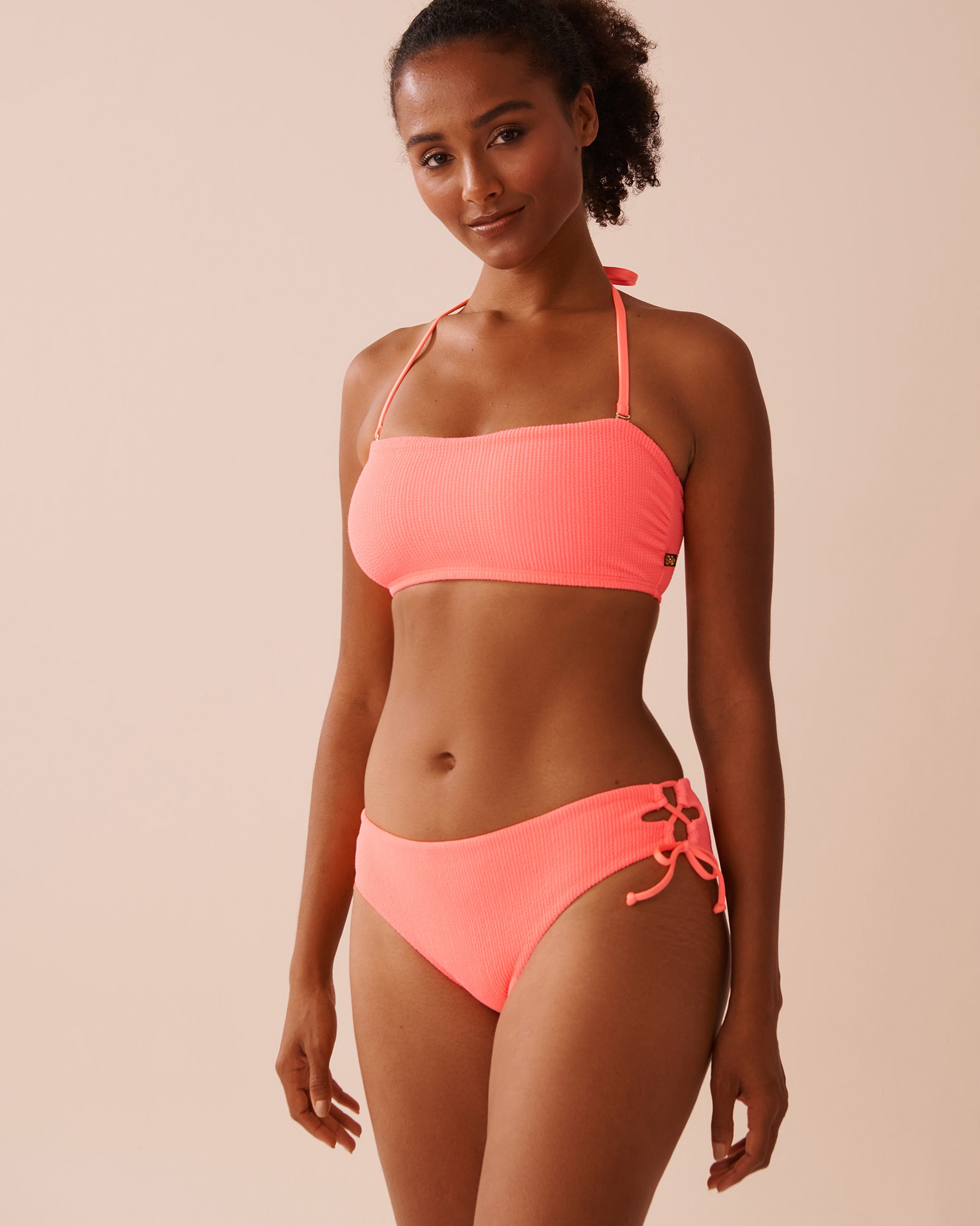 LA VIE EN ROSE AQUA CORAL CRUSH Textured Side Tie Cheeky Bikini Bottom Coral Crush 70300647 - View7