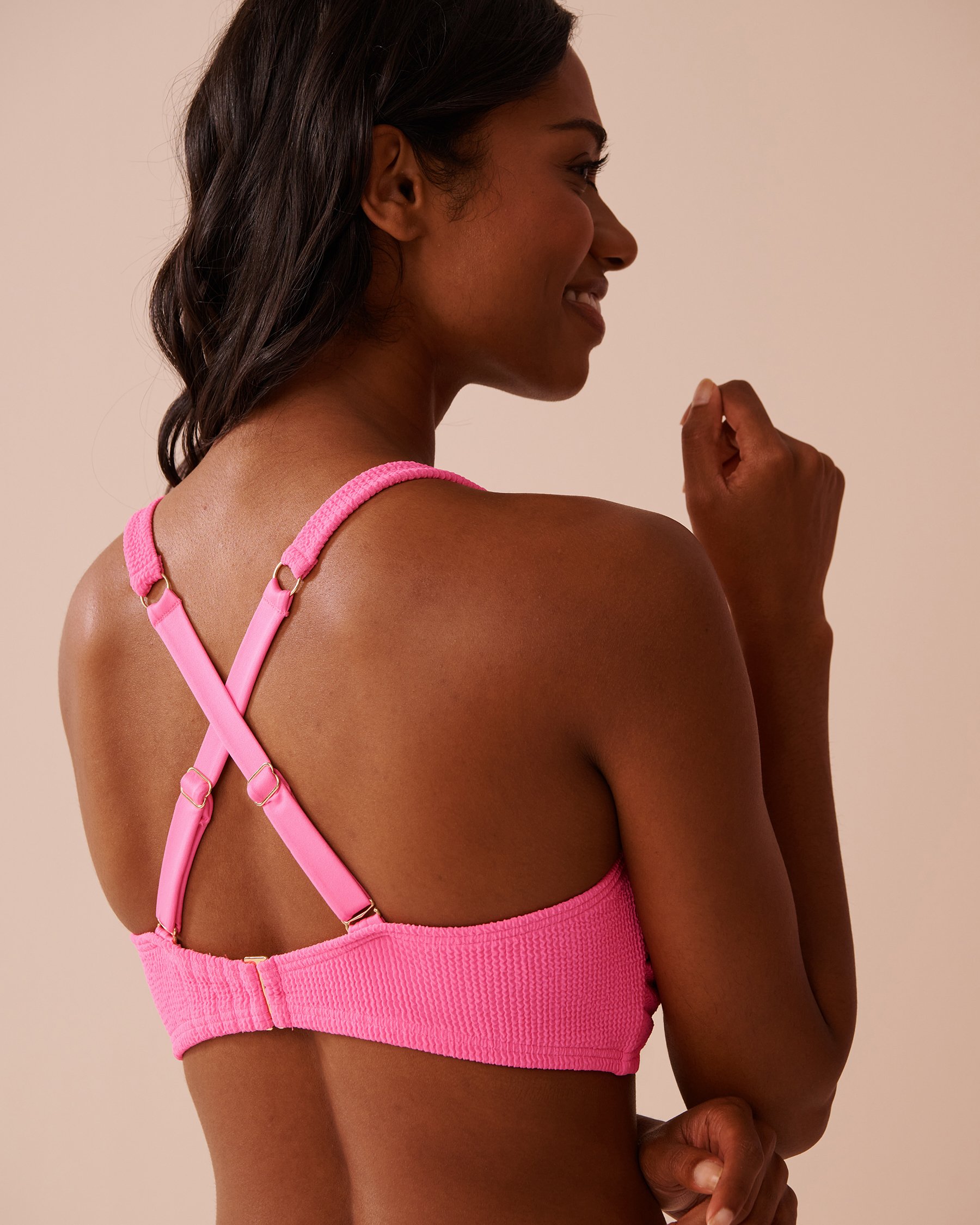 LA VIE EN ROSE AQUA PINK POP Textured D Cup Bralette Bikini Top Pink Pop 70200152 - View7