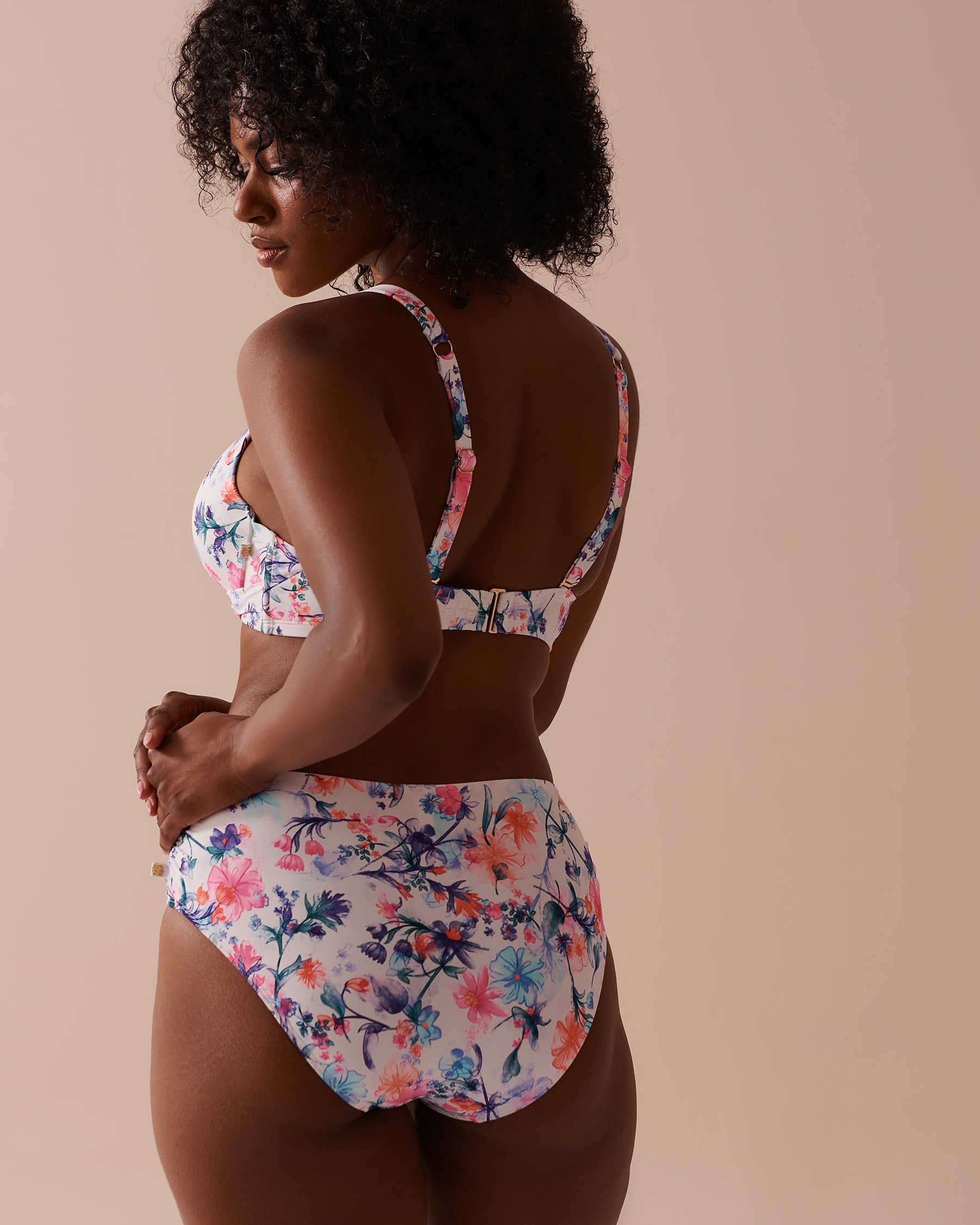 LA VIE EN ROSE AQUA WATERCOLOR D Cup Plunge Bikini Top Watercolor Flowers 70200151 - View6