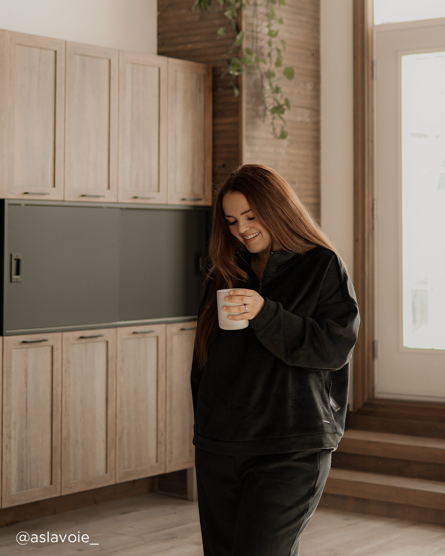 LA VIE EN ROSE Heavy Ribbed Half-zip Sweatshirt Black 50100098 - View5