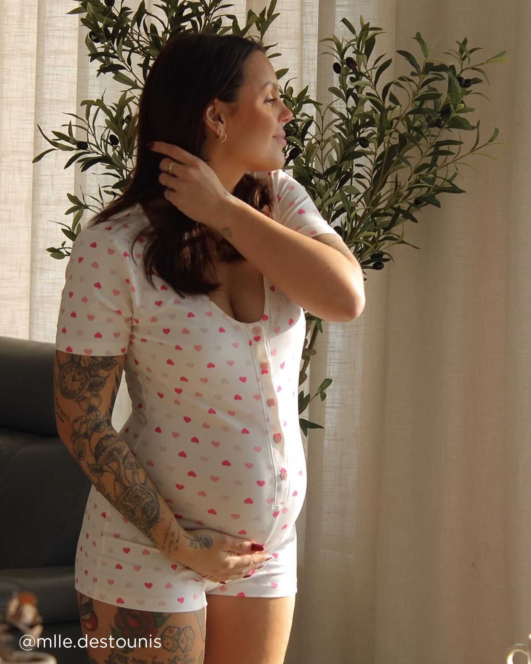 LA VIE EN ROSE Heart Print Super Soft Short Sleeve Romper White/Pink Hearts 40300053 - View4