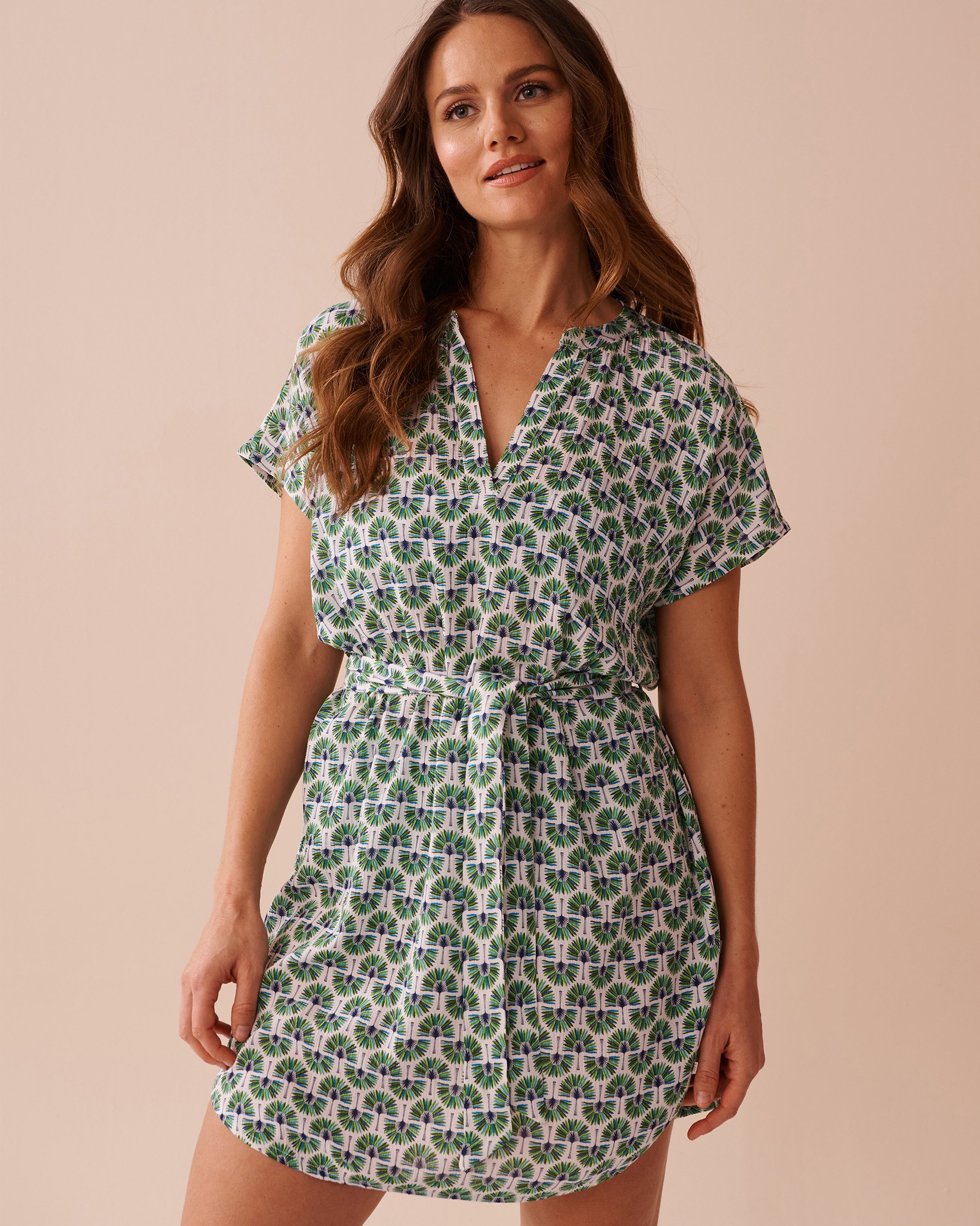 LA VIE EN ROSE AQUA Robe courte en gaze Palmiers géométriques 80300106 - Voir1