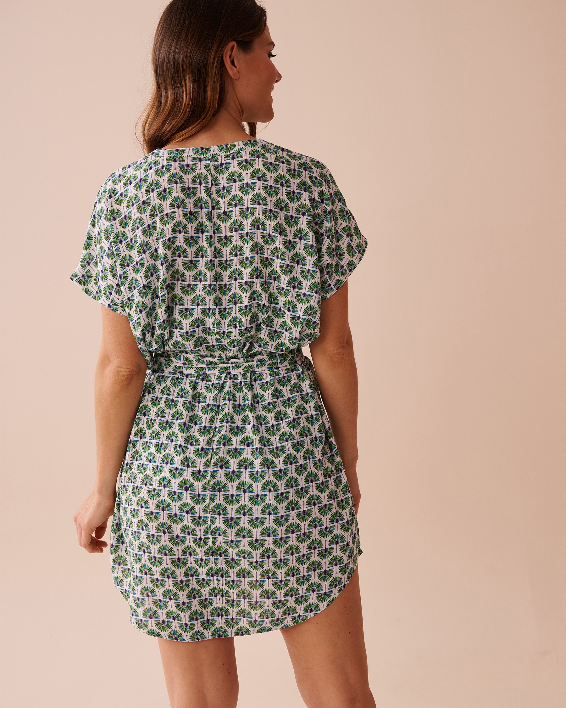 LA VIE EN ROSE AQUA Robe courte en gaze Palmiers géométriques 80300106 - Voir2