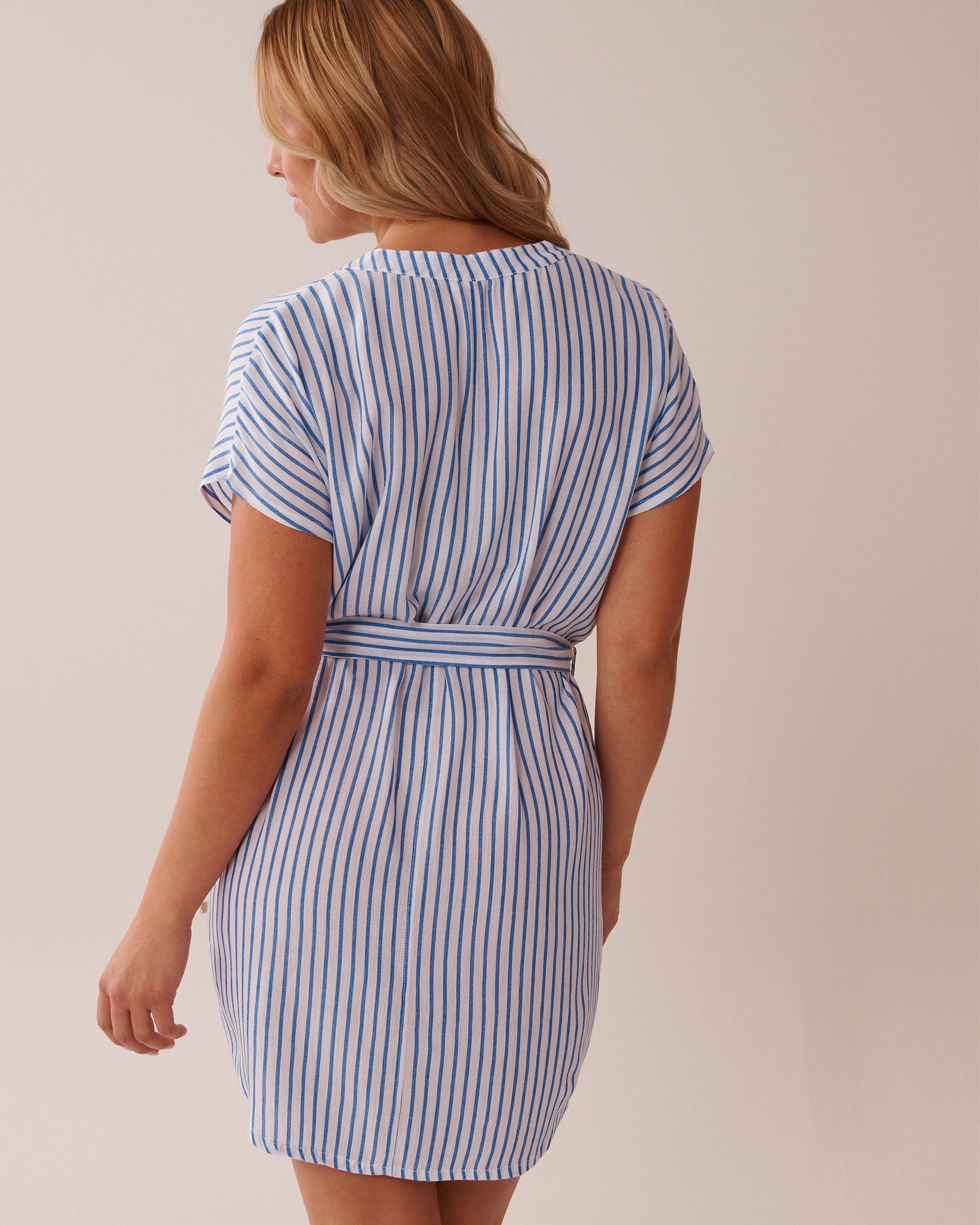 LA VIE EN ROSE AQUA Robe courte en gaze Rayures bleues et blanches 80300106 - Voir2