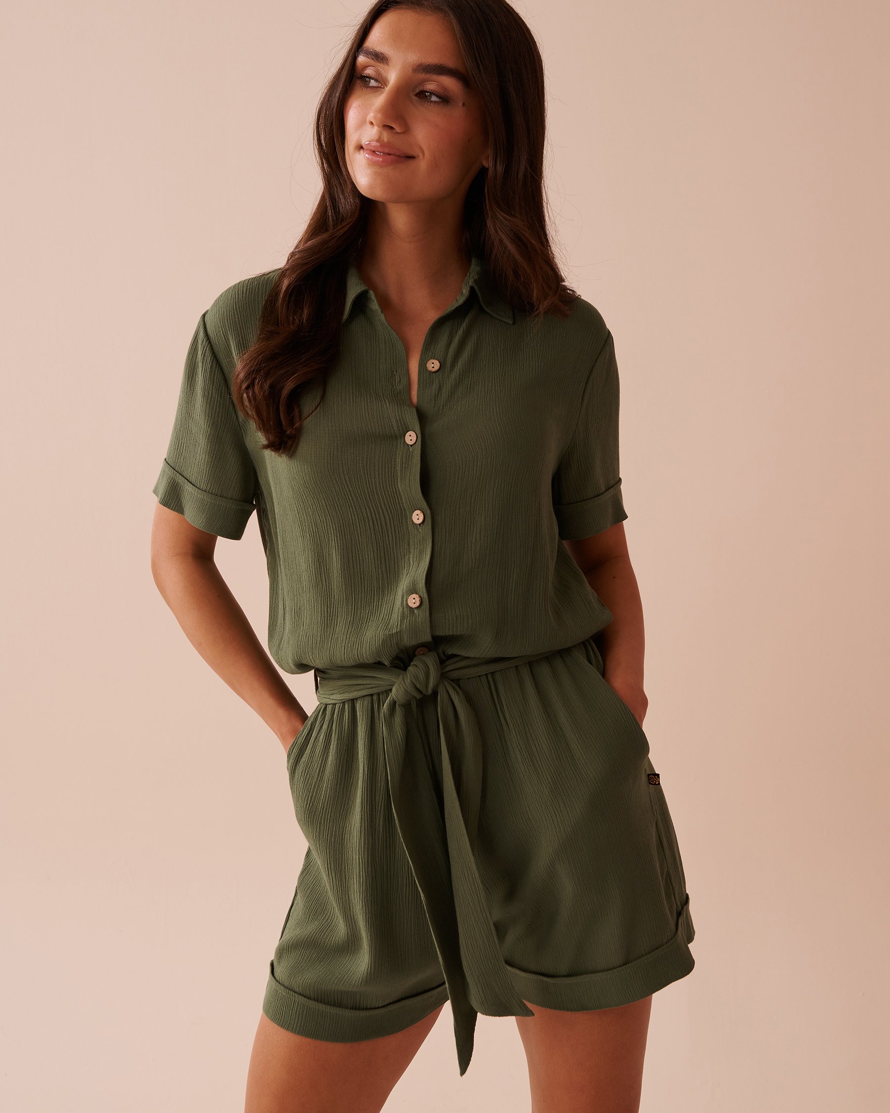 LA VIE EN ROSE AQUA Combishort en gaze Vert olive 80300111 - Voir1
