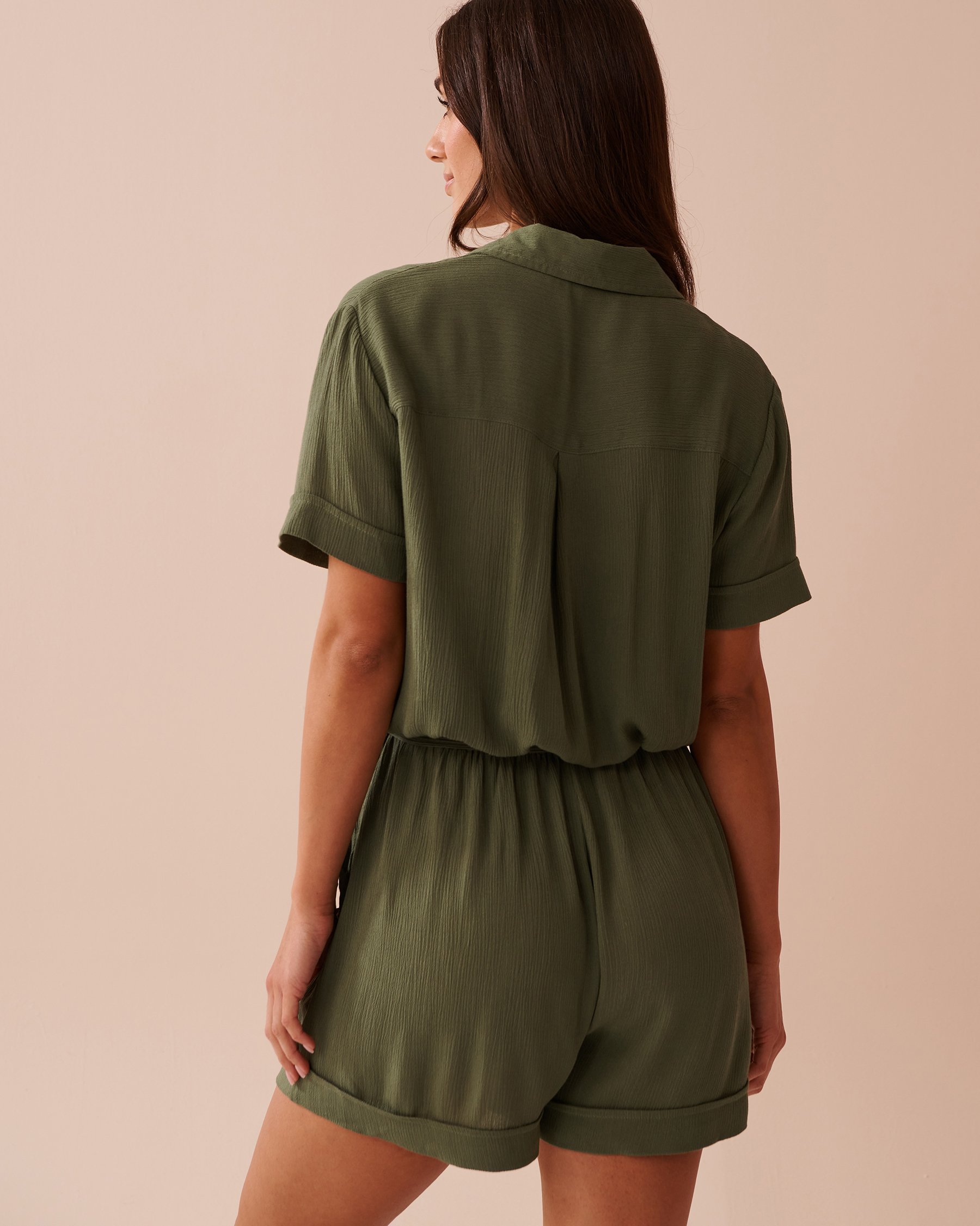 LA VIE EN ROSE AQUA Combishort en gaze Vert olive 80300111 - Voir2