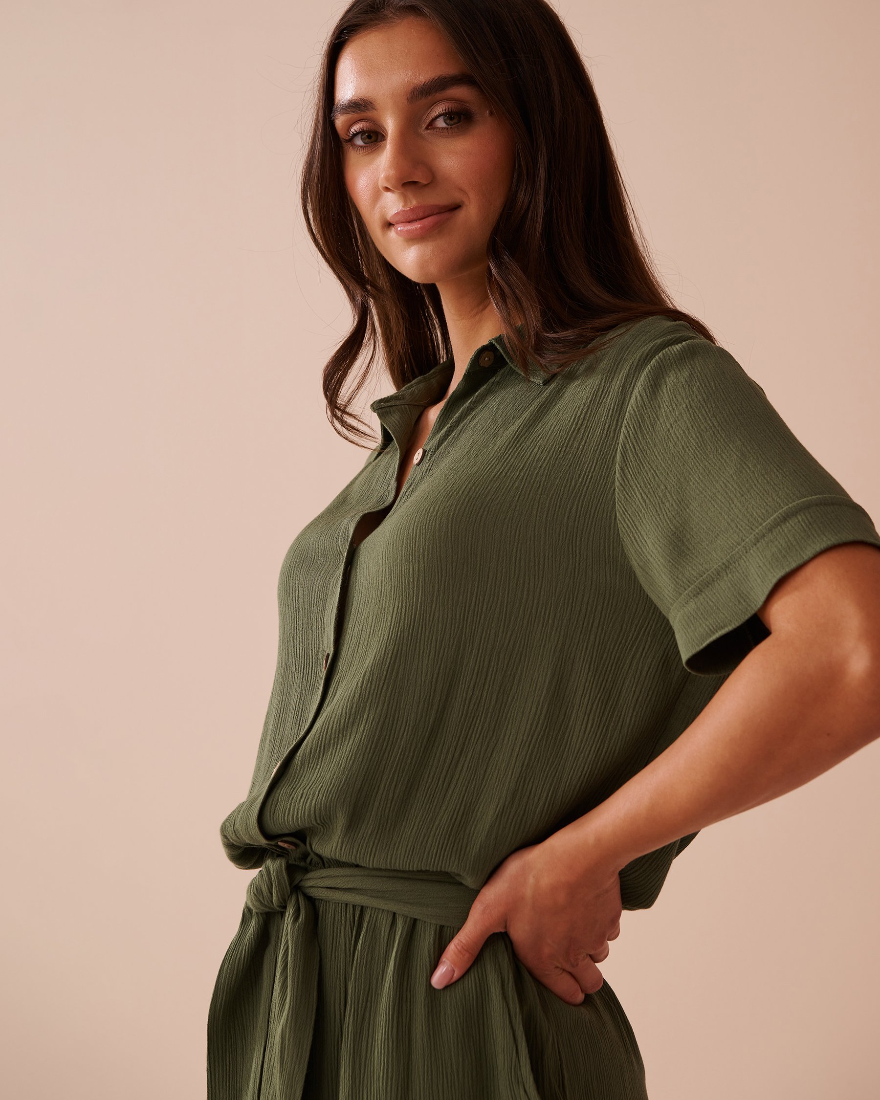 LA VIE EN ROSE AQUA Combishort en gaze Vert olive 80300111 - Voir3