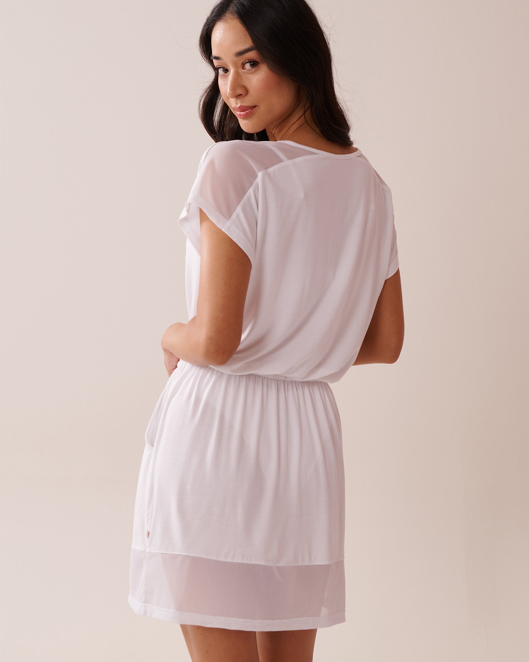 LA VIE EN ROSE AQUA Recycled Fibers Short Sleeve Dress with Mesh Inserts White 80300107 - View2