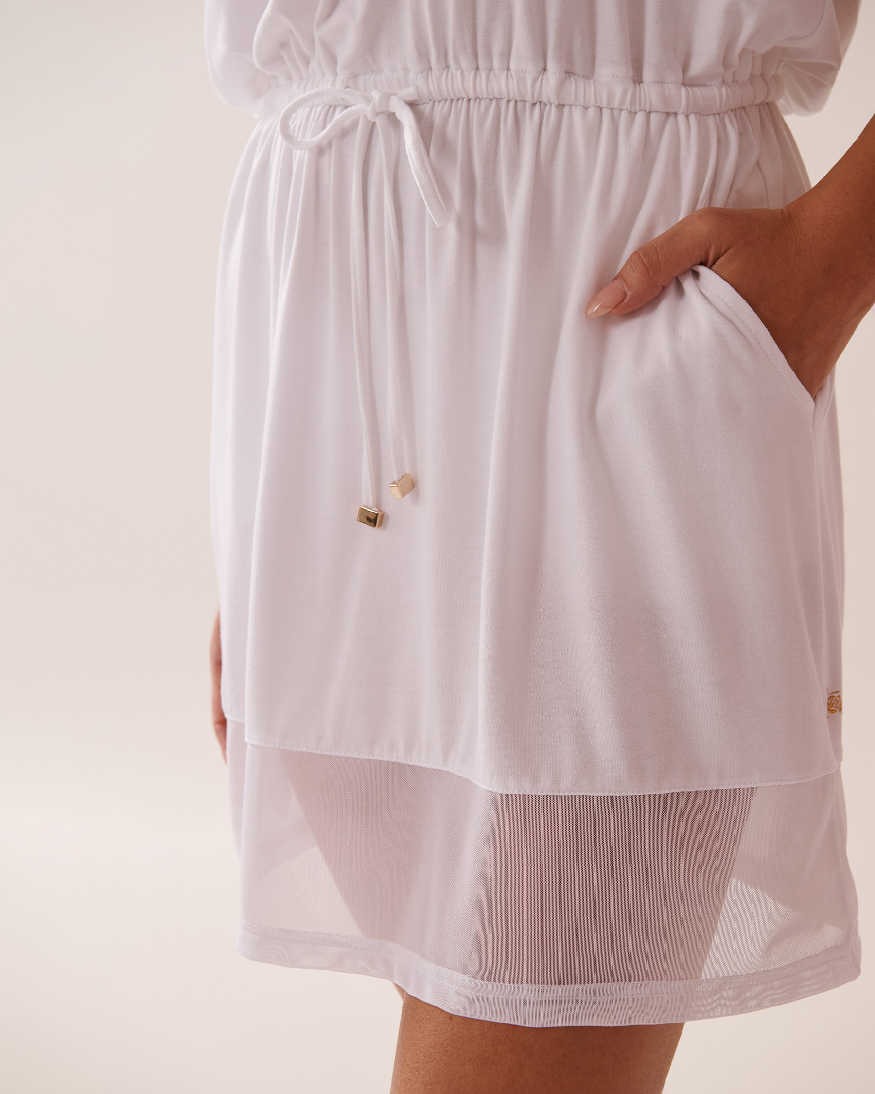 LA VIE EN ROSE AQUA Recycled Fibers Short Sleeve Dress with Mesh Inserts White 80300107 - View3