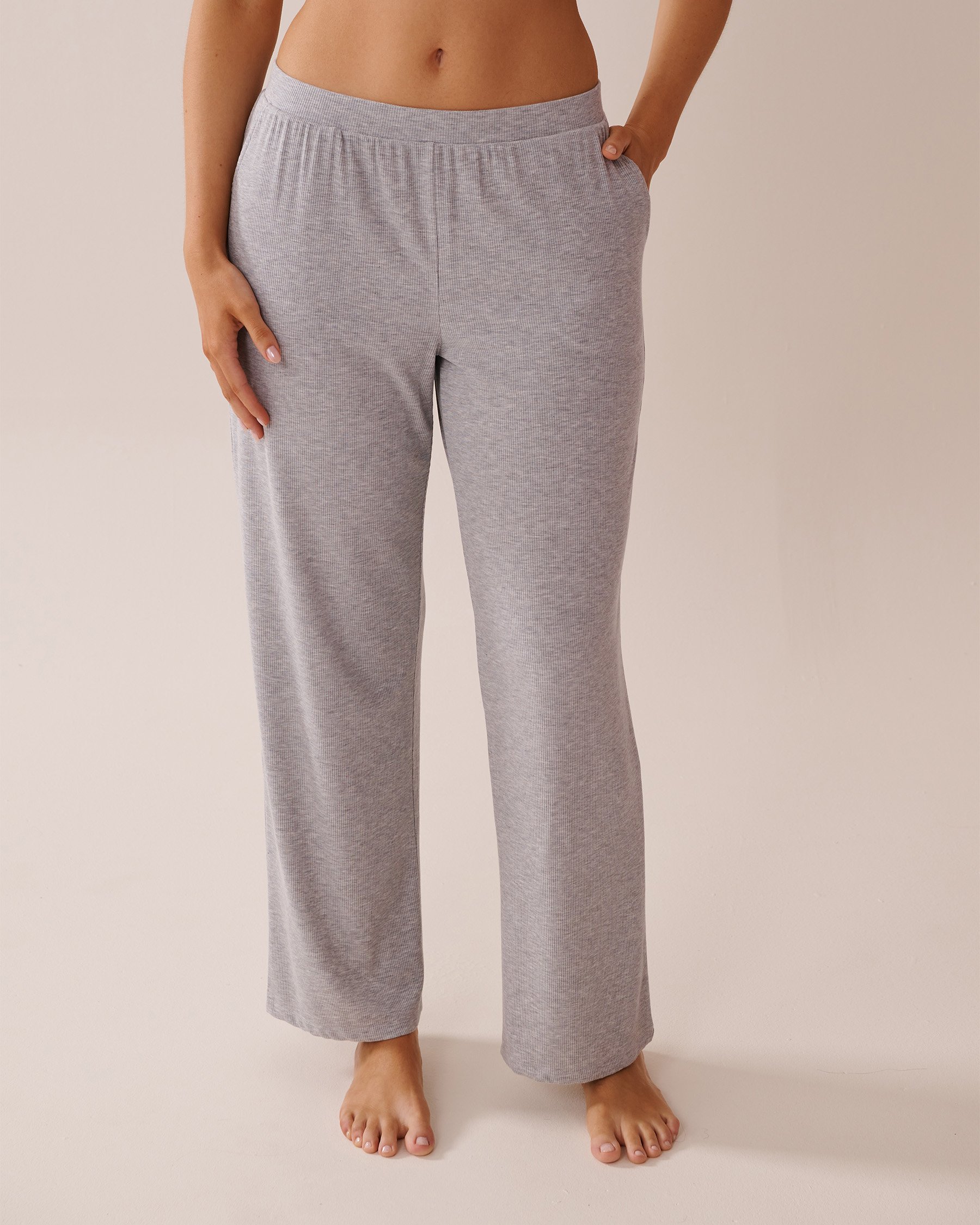LA VIE EN ROSE Ribbed Modal Pants Grey 60200123 - View1