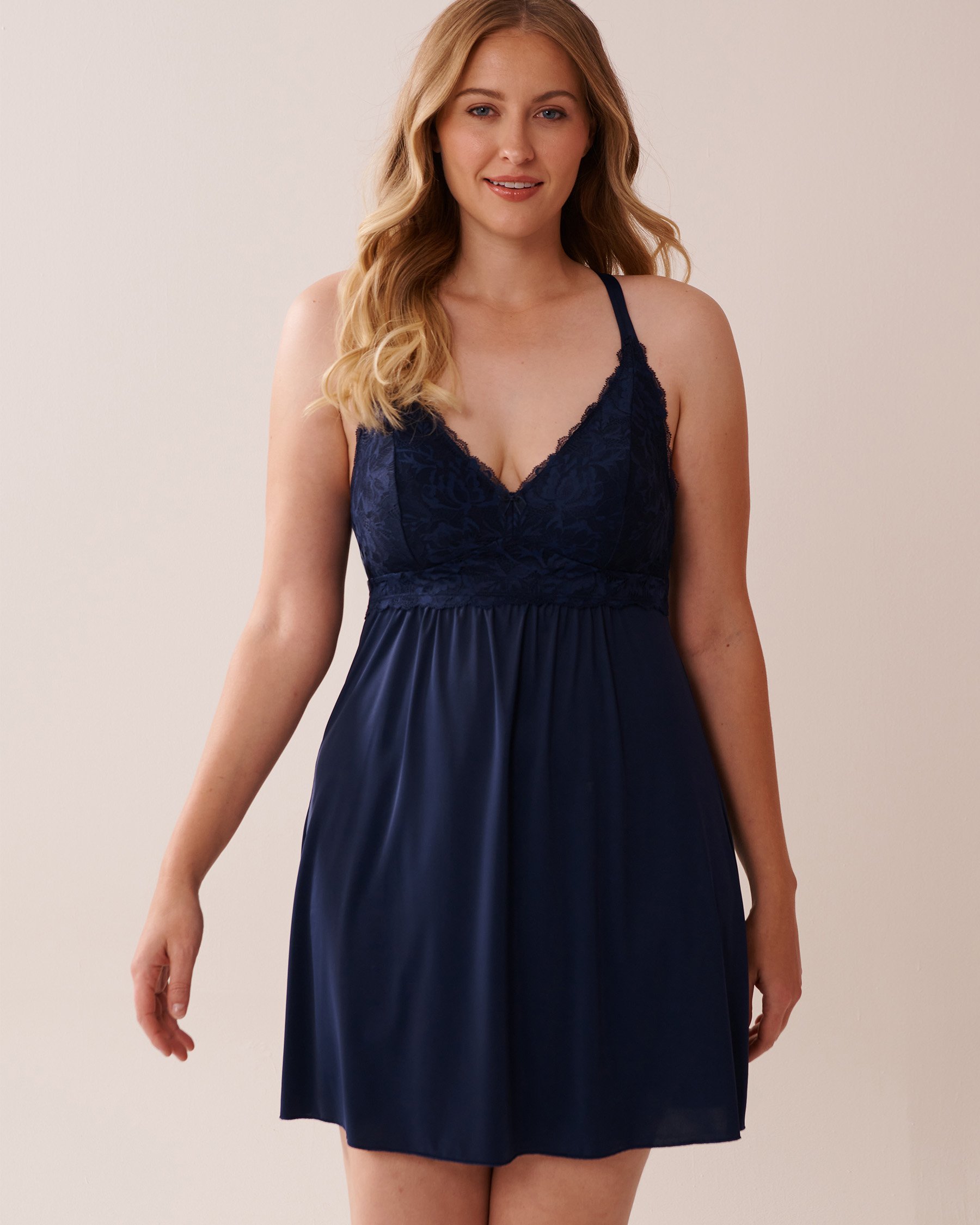 LA VIE EN ROSE Lace Overlay Nightie Navy Blue 60500185 - View5