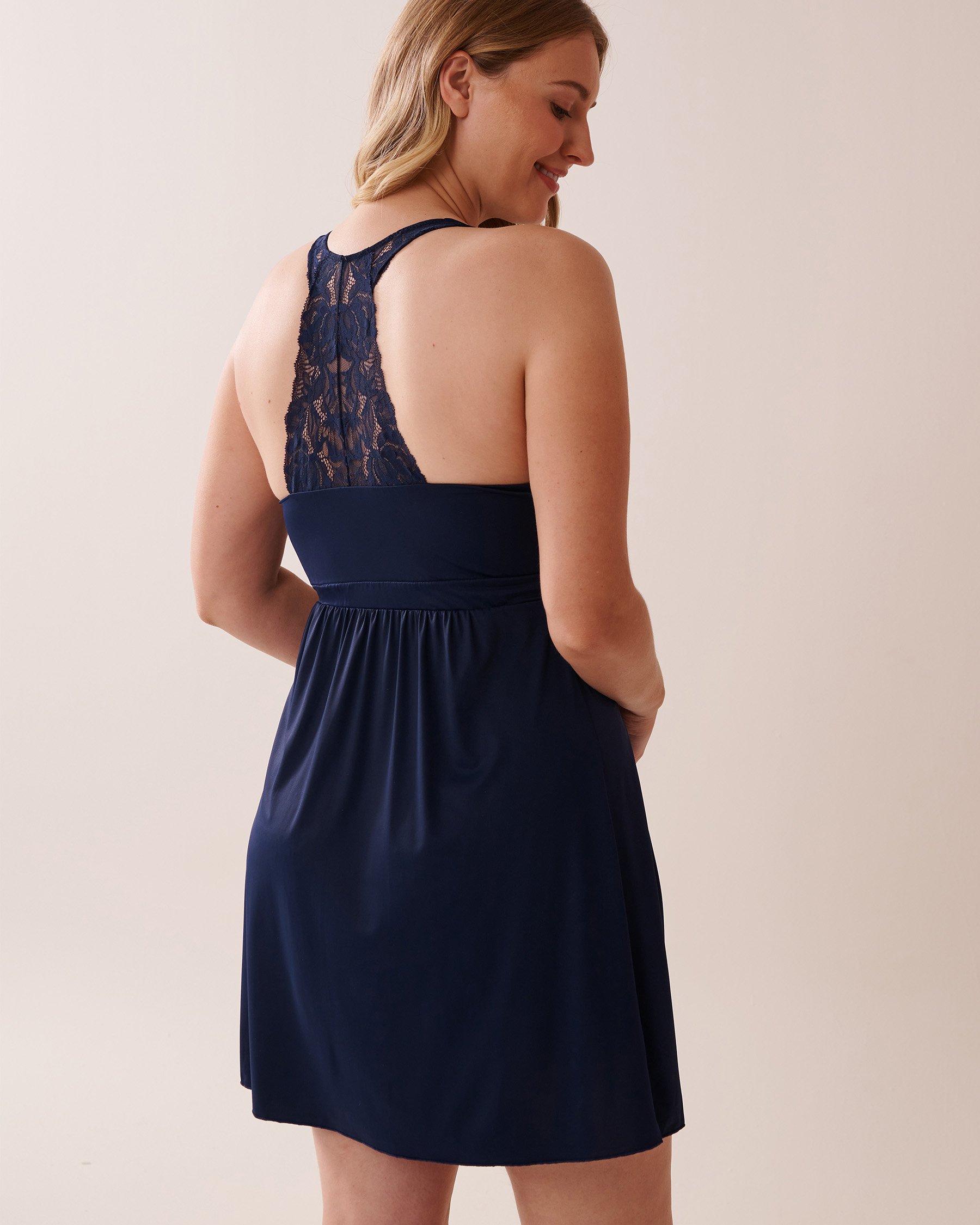 LA VIE EN ROSE Lace Overlay Nightie Navy Blue 60500185 - View6