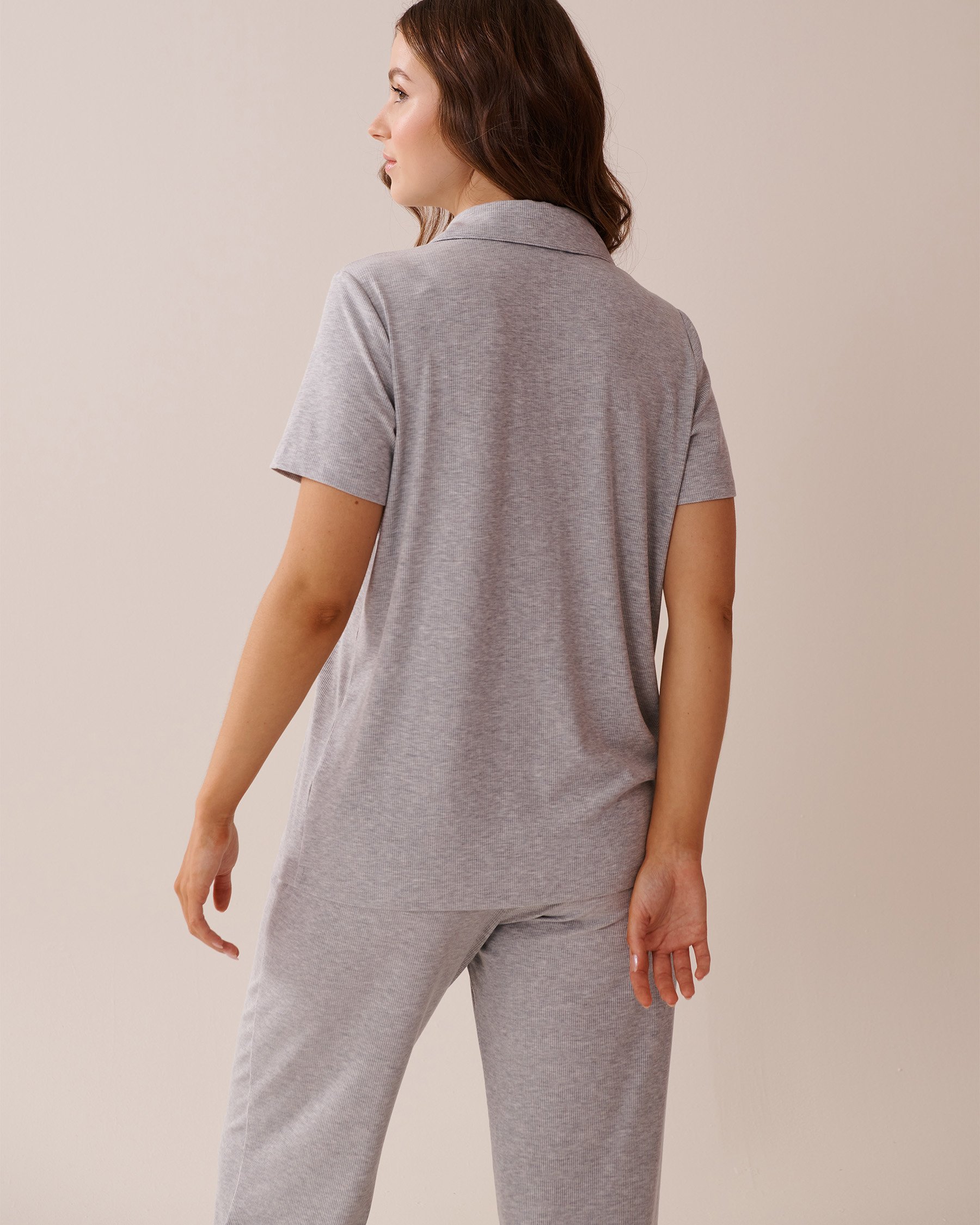 LA VIE EN ROSE Chemisier manches courtes en modal côtelé Gris 60100128 - View2