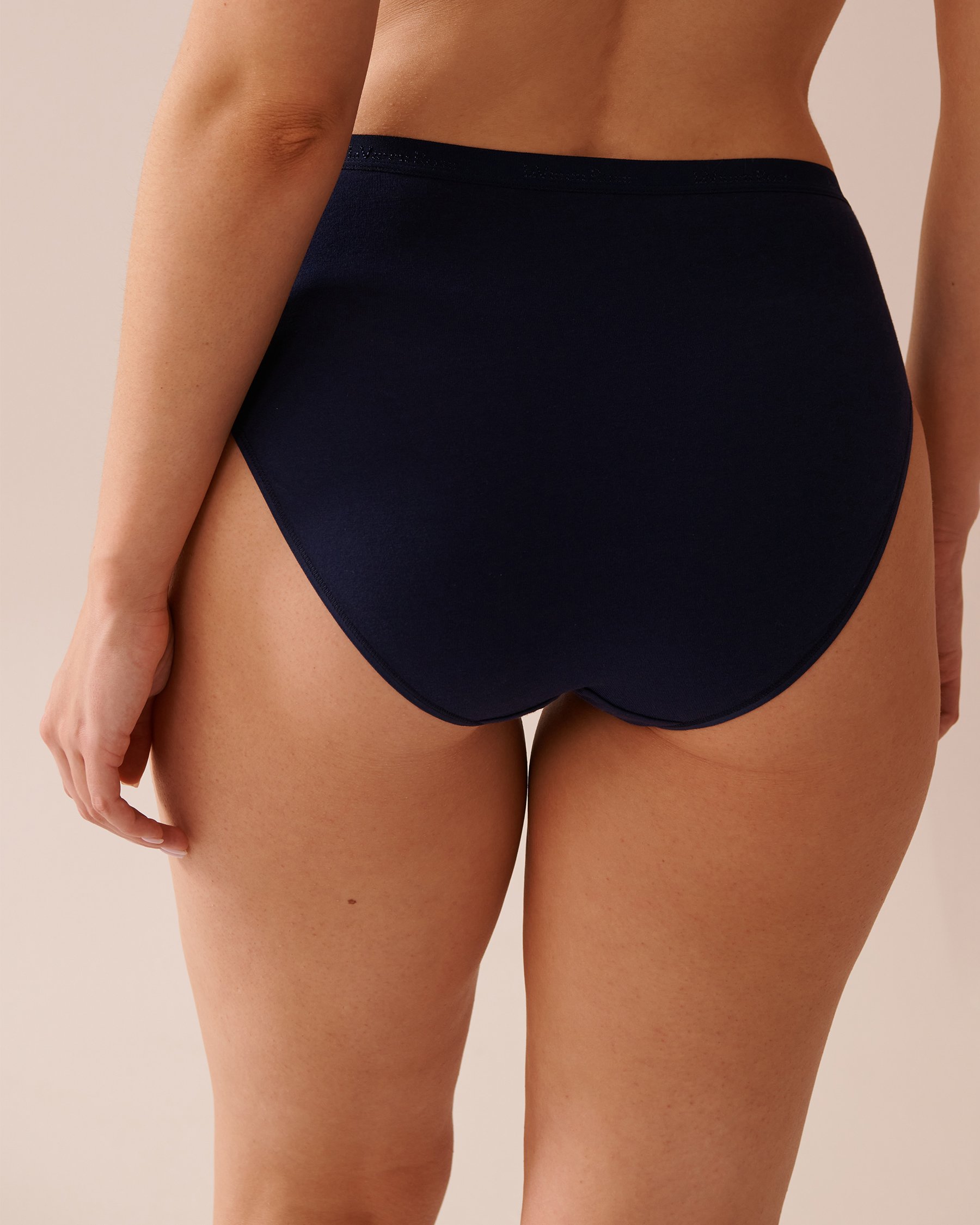 LA VIE EN ROSE Culotte bikini taille haute coton Bleu marine 20100576 - Voir2