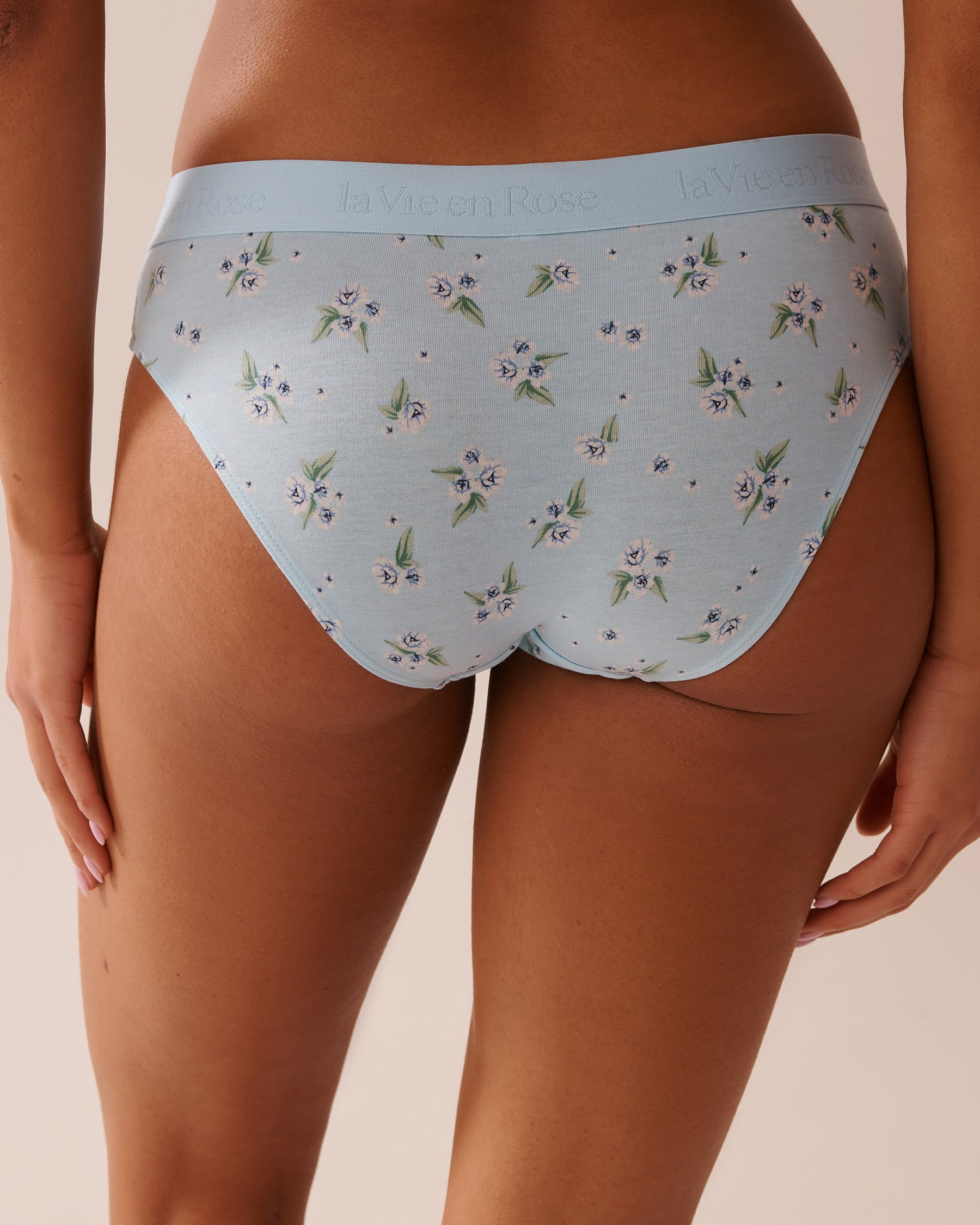 LA VIE EN ROSE Culotte bikini coton et bande élastique logo Bleu/Hortensias 20100578 - View2