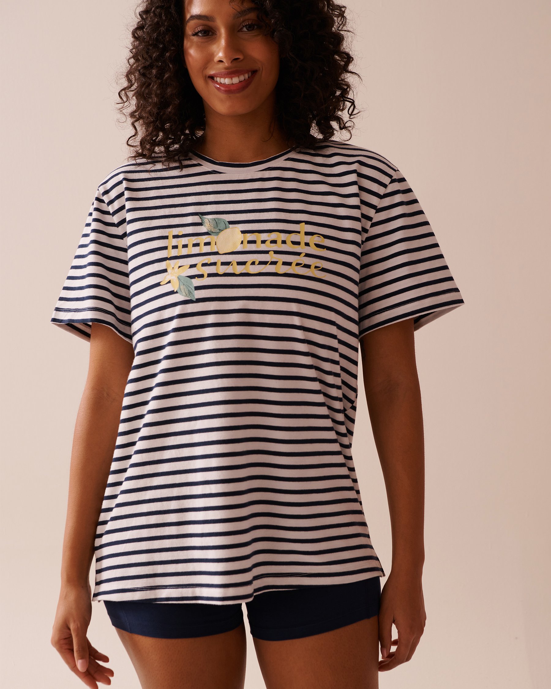 LA VIE EN ROSE Lemon Print and Stripes Cotton T-shirt Nautical Stripes 40100694 - View1