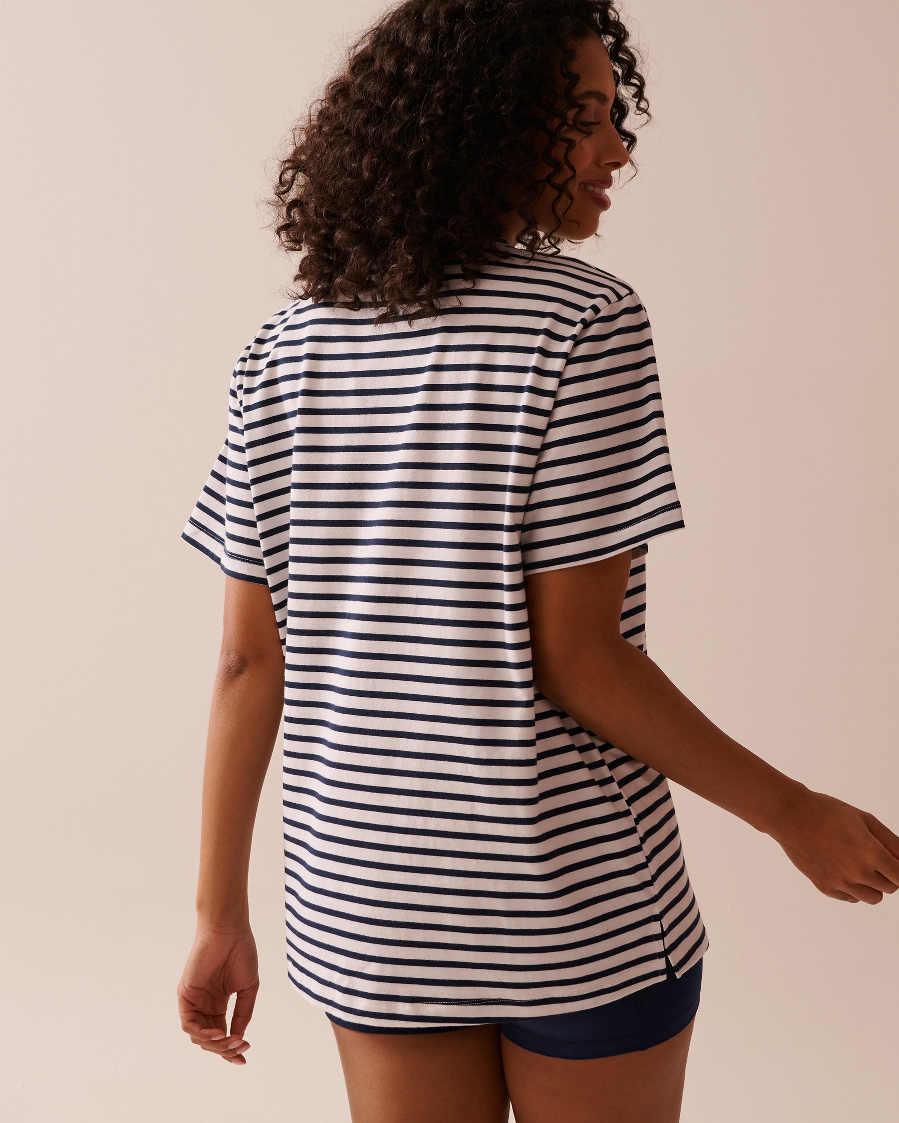 LA VIE EN ROSE Lemon Print and Stripes Cotton T-shirt Nautical Stripes 40100694 - View2